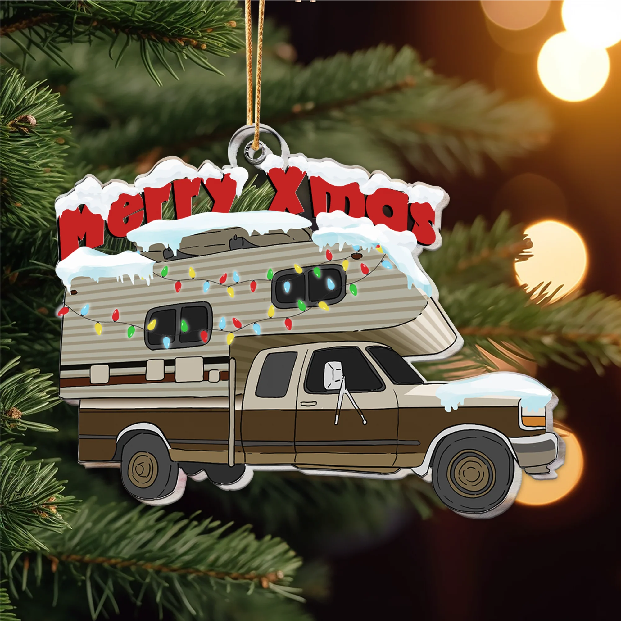 Christmas Camping Trailer - Personalized Custom Shaped Acrylic Ornament - Image 2