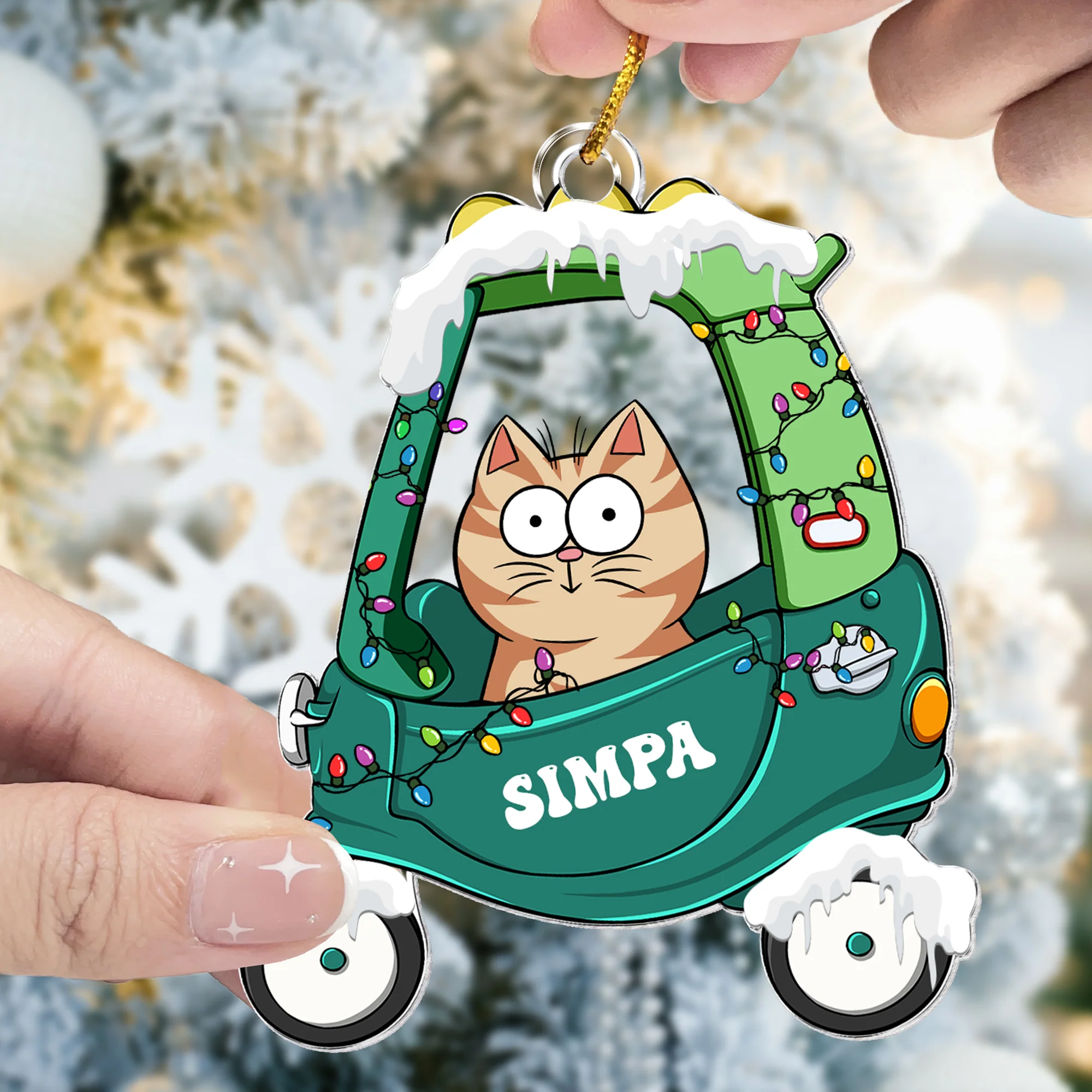 Christmas Cat In Car - Personalized Acrylic Ornament - Image 3