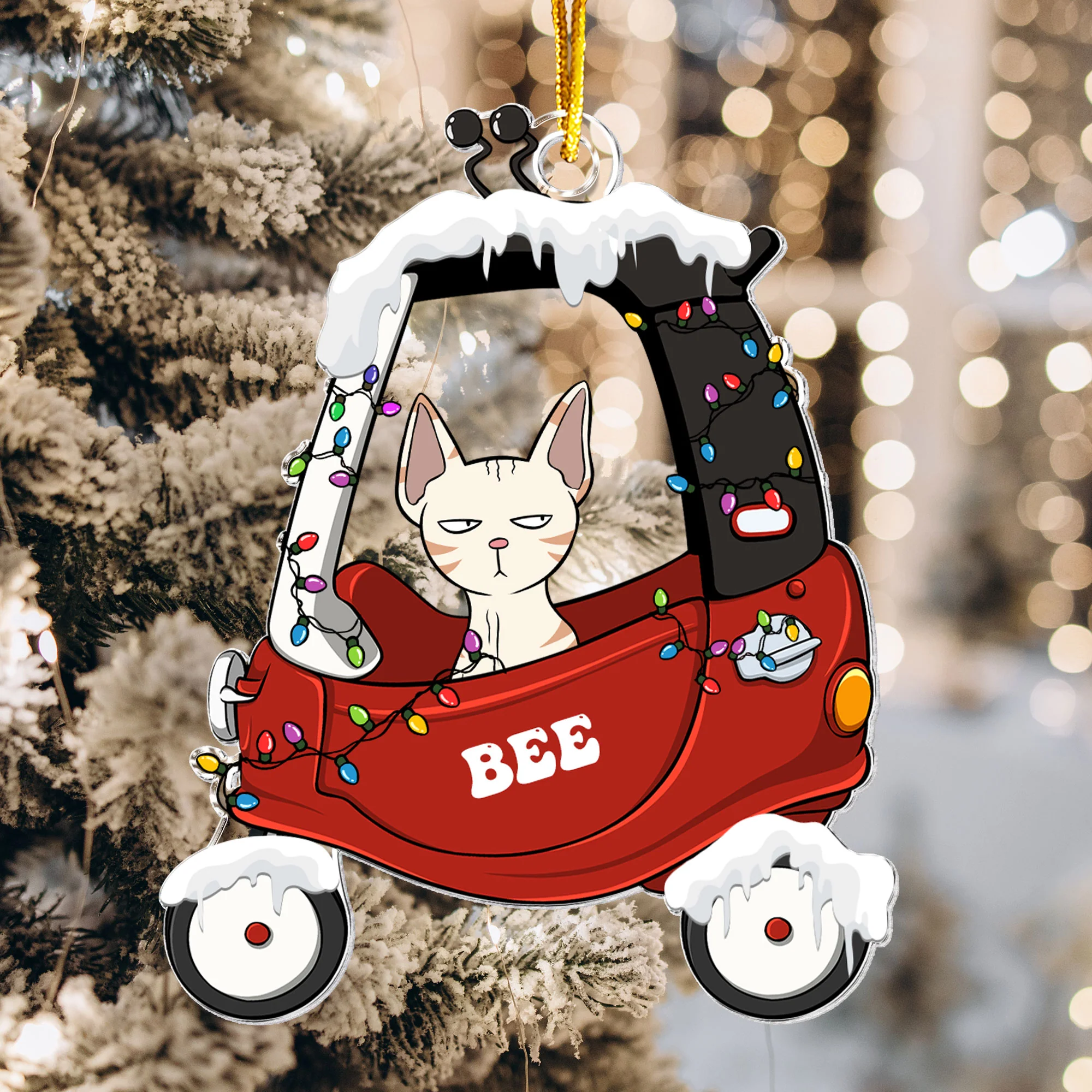 Christmas Cat In Car - Personalized Acrylic Ornament - Image 6