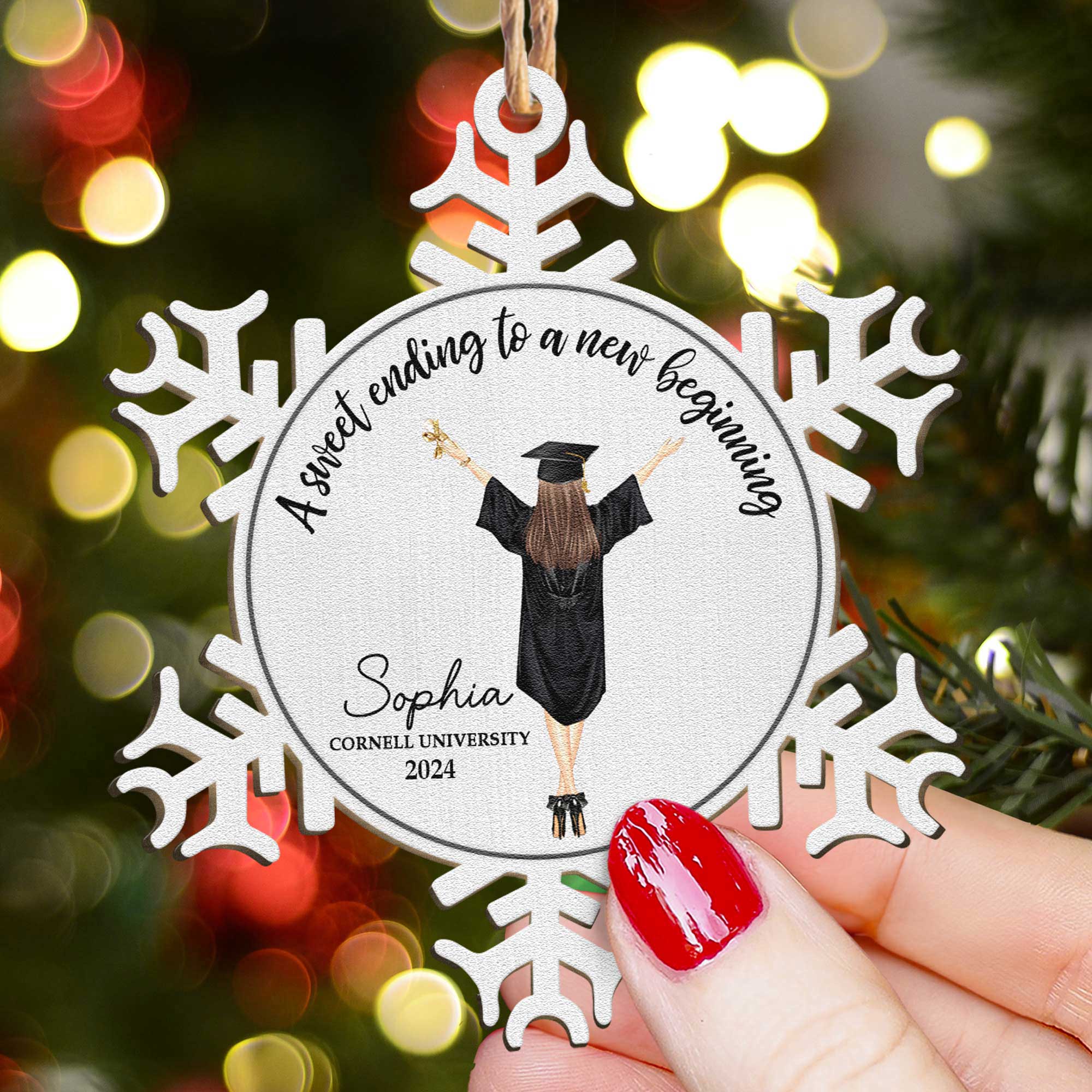 Christmas Cheer With Graduation - Personalized Wooden Ornament - Image 2