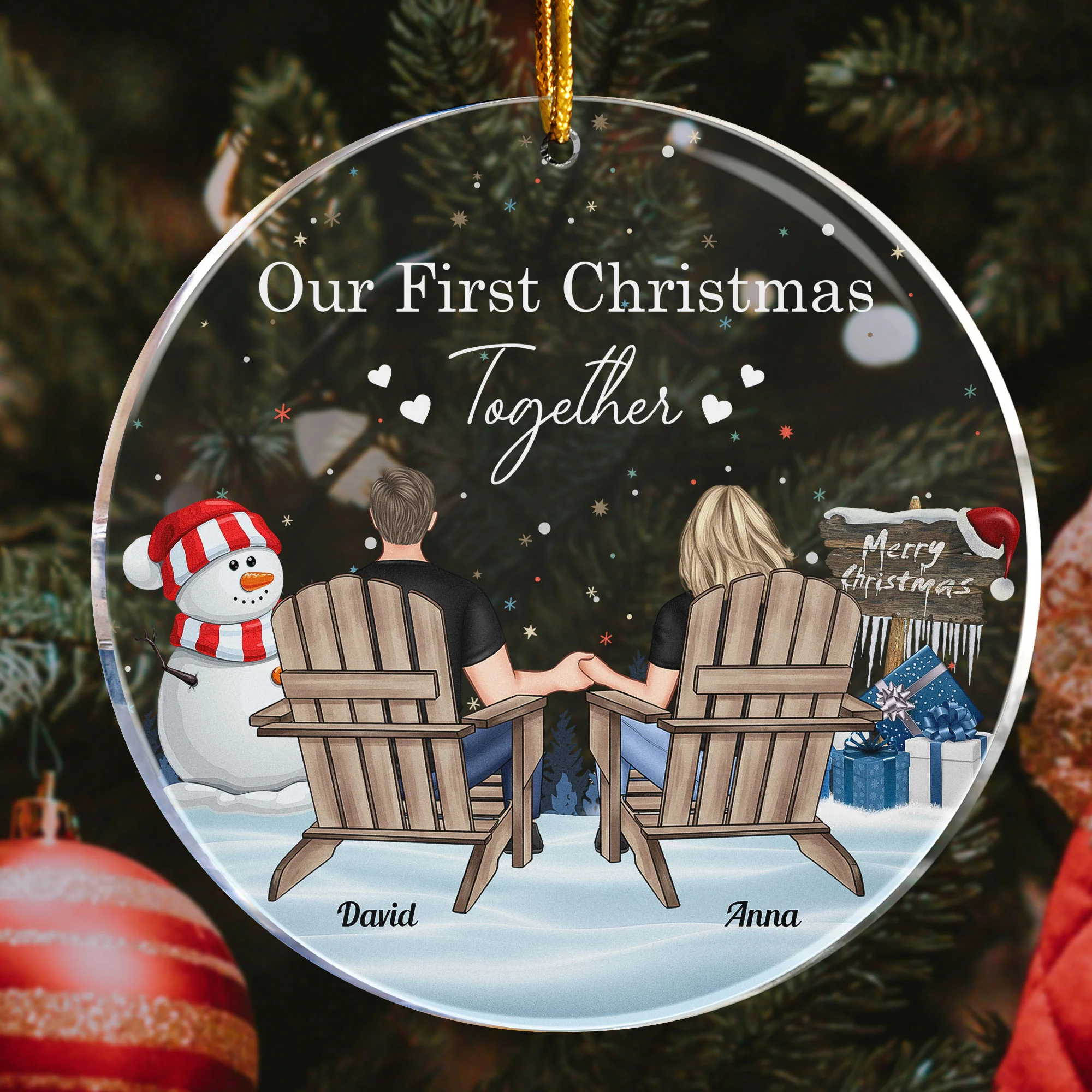 Christmas Couple Together Since - Personalized Acrylic Ornament - Image 3