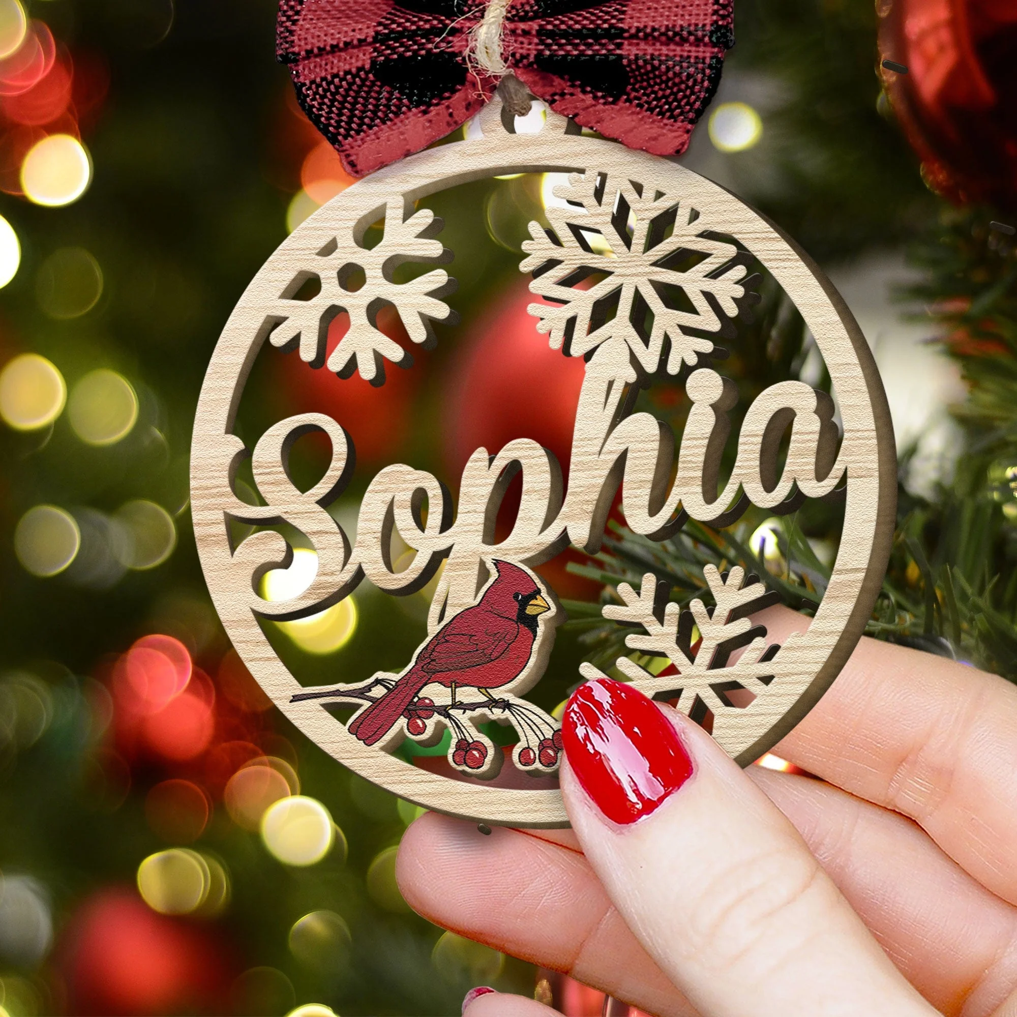 Christmas Custom Family & Pets Names - Personalized Custom Shaped Wooden Ornament - Image 7