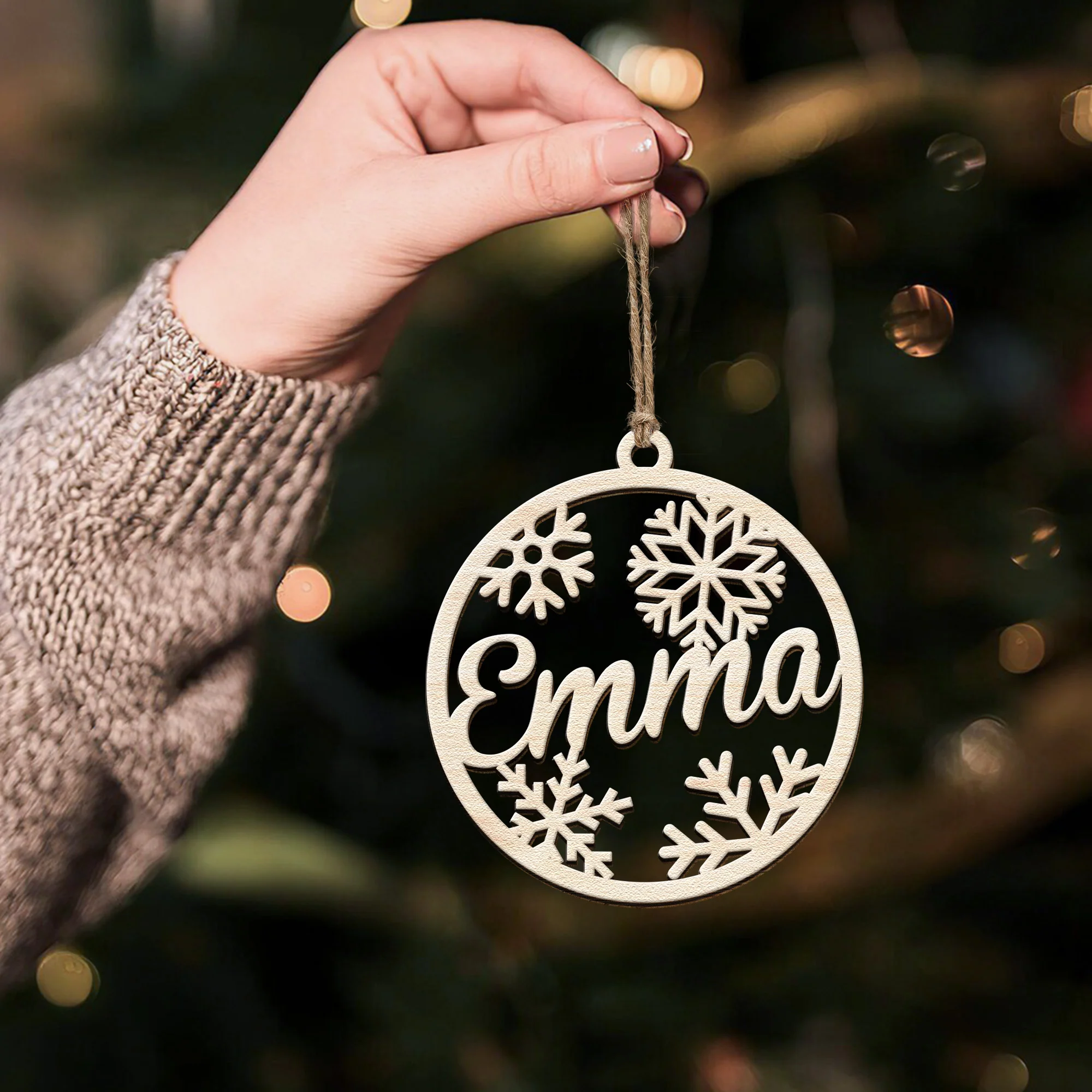 Christmas Custom Family & Pets Names - Personalized Custom Shaped Wooden Ornament - Image 4