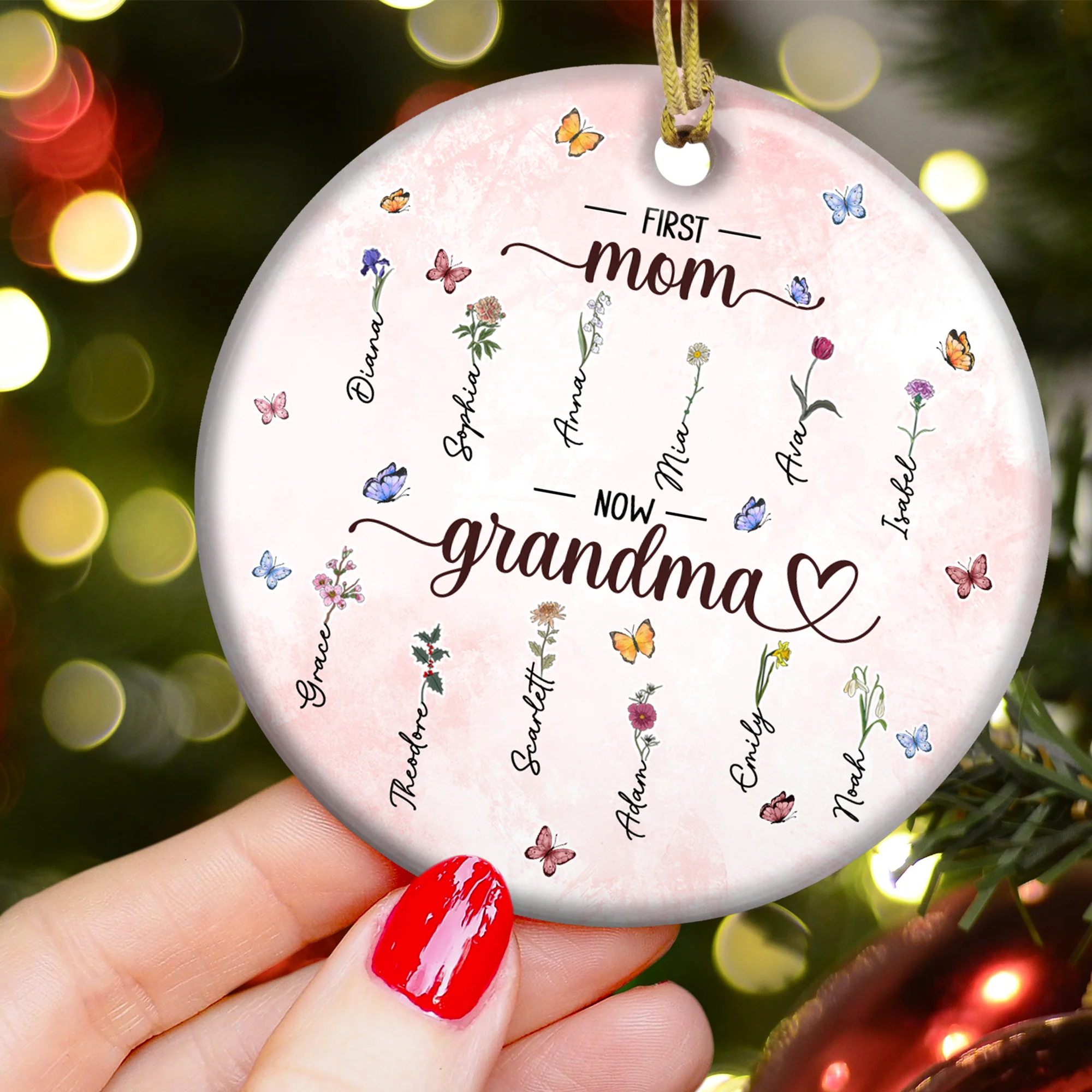 Christmas Decorations First Mom Now Grandma - Personalized Ceramic Ornament - Image 5
