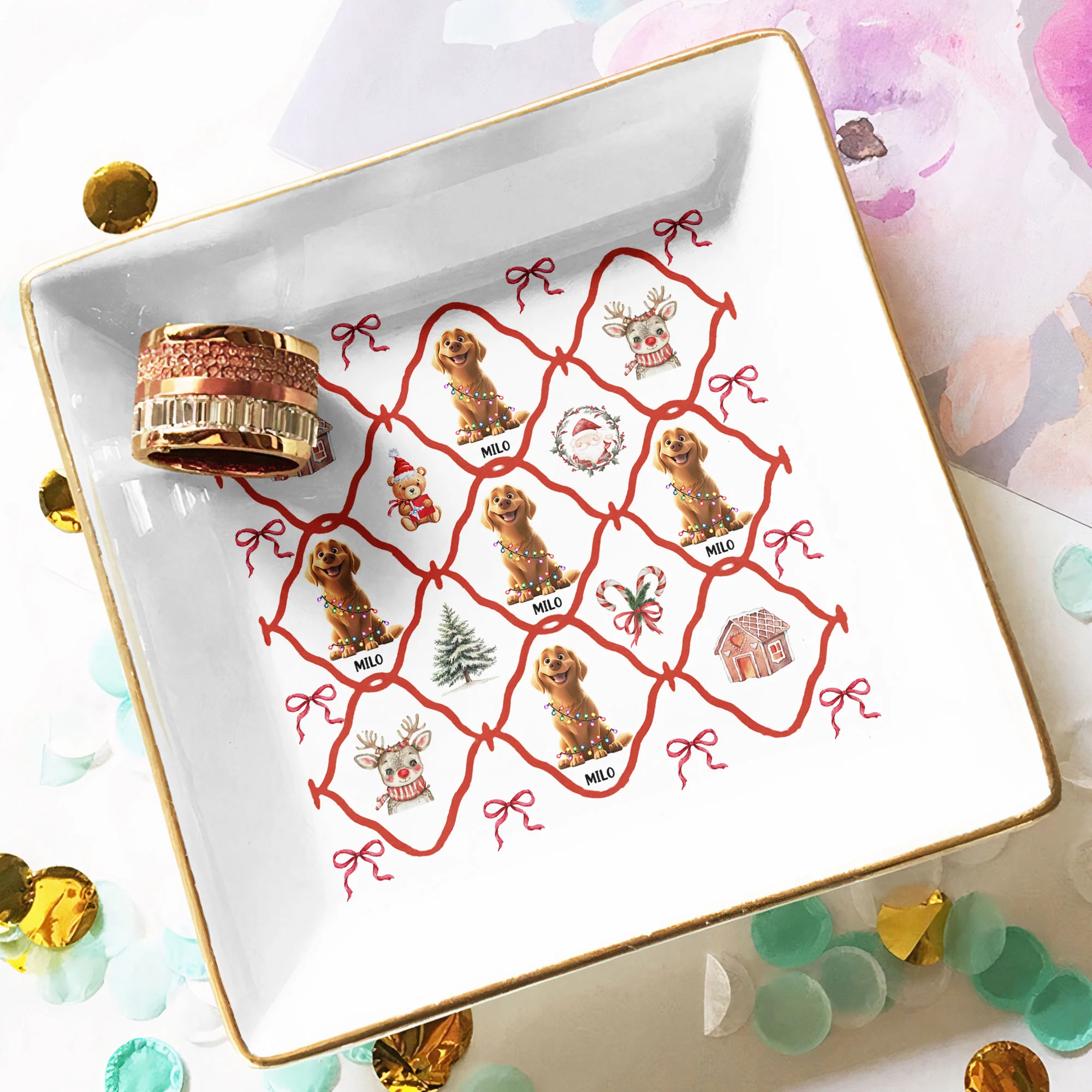 Christmas Dogs Festive 3D Pets - Personalized Jewelry Dish - Image 4