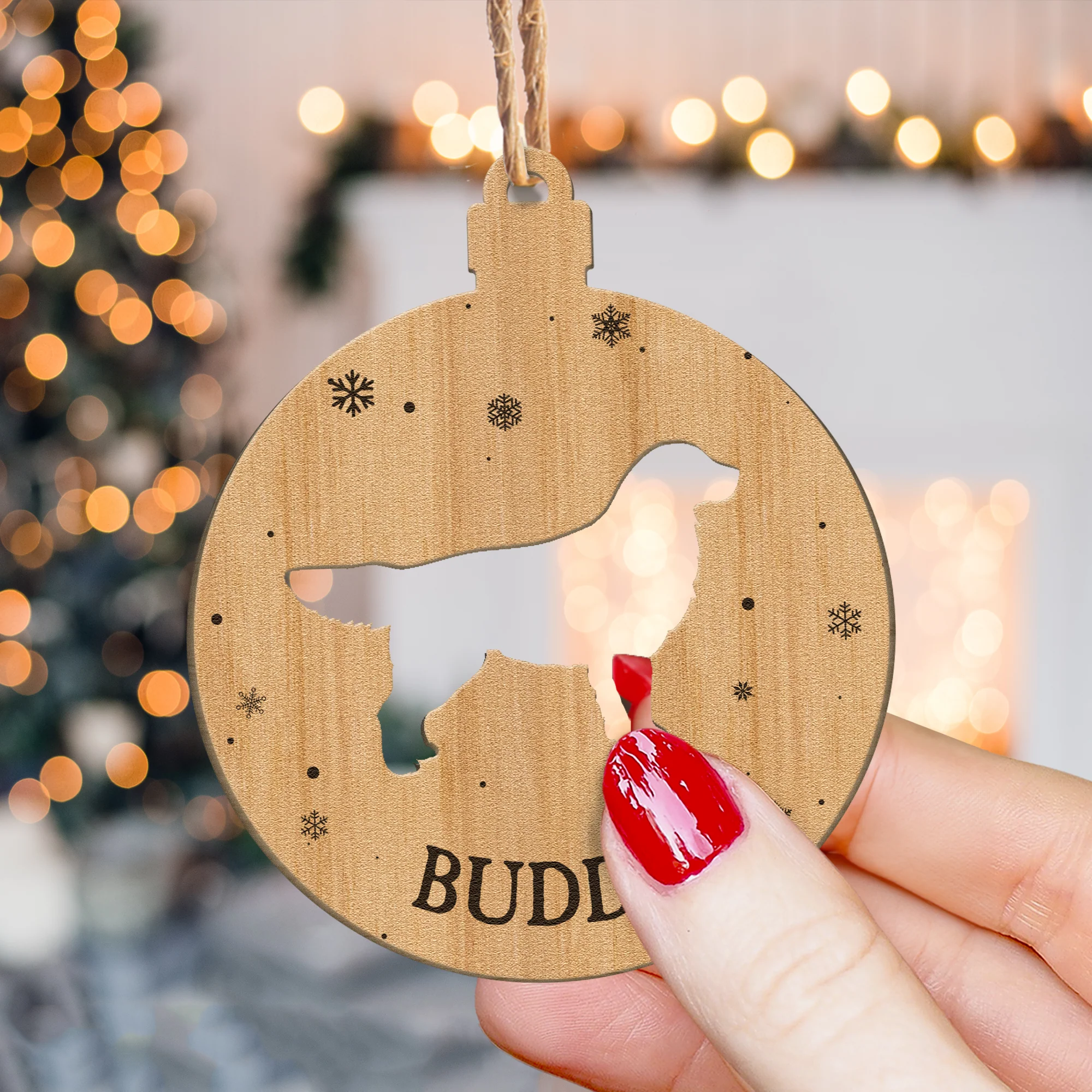 Christmas Dogs - Personalized Wooden Ornament - Image 3