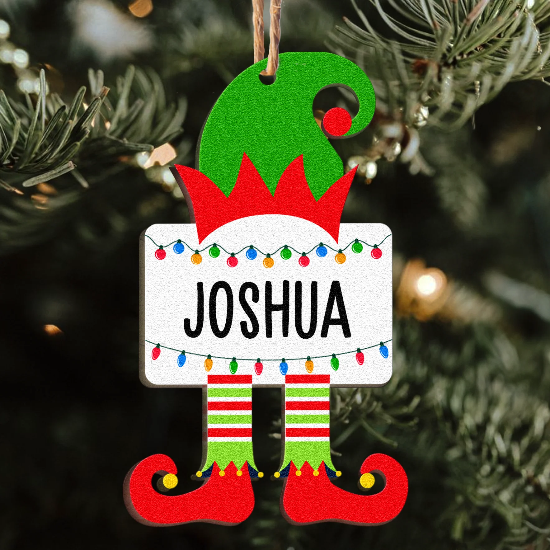 Christmas Elf Family Name - Personalized Wooden Ornament - Image 3