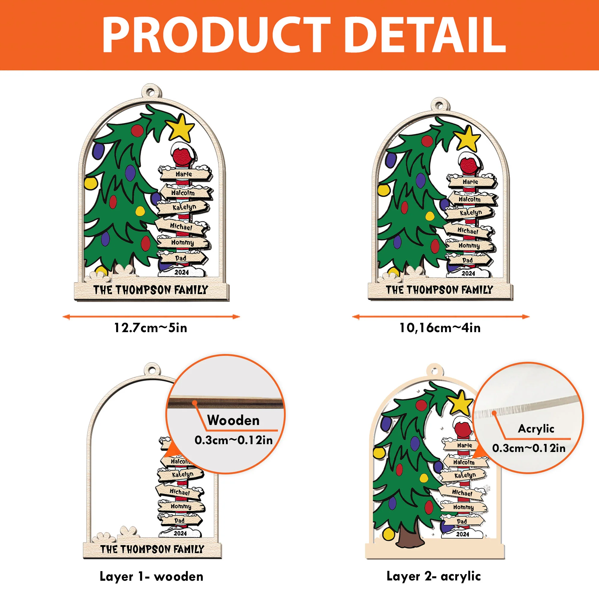 Christmas Family Tree - Personalized Wood And Acrylic Ornament - Image 5