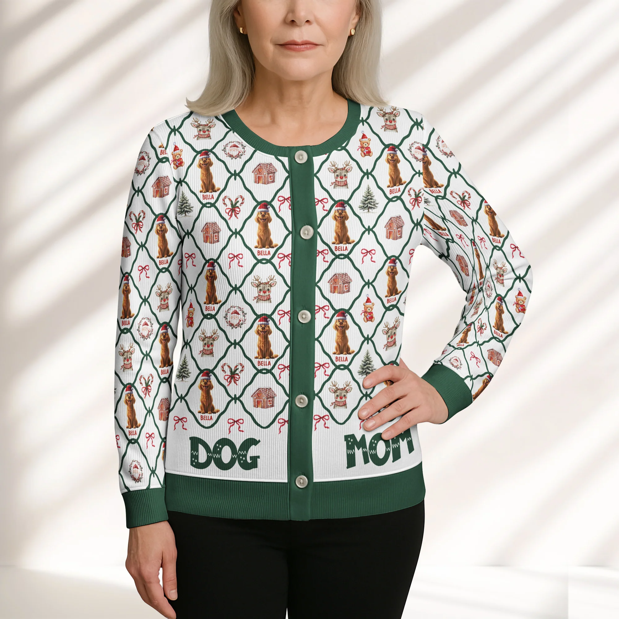 Christmas Festive Dogs Merry Woofmas Gift For Her - Personalized Crewneck Cardigan - Image 5