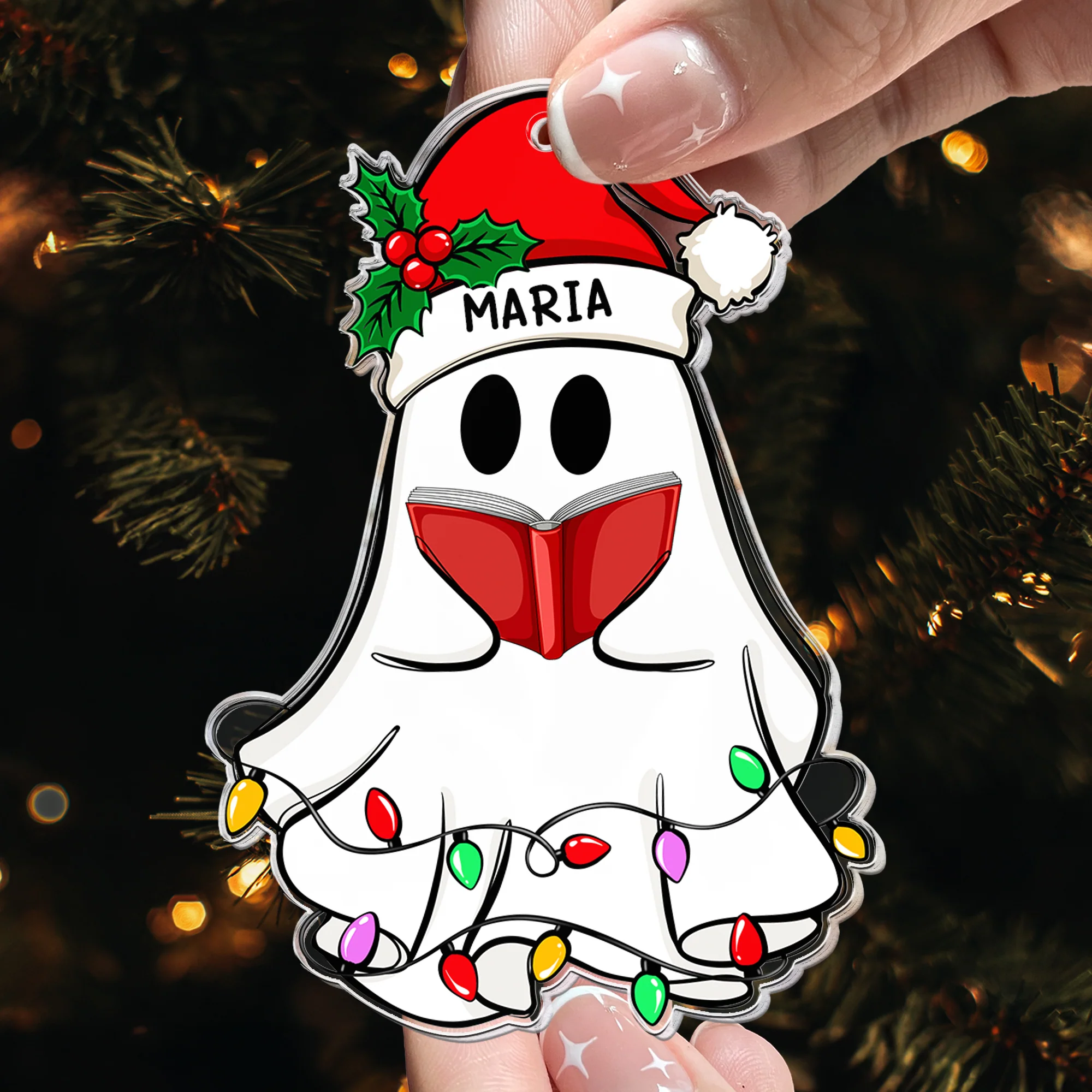 Christmas Ghost Reading Book Version - Personalized Acrylic Ornament - Image 3