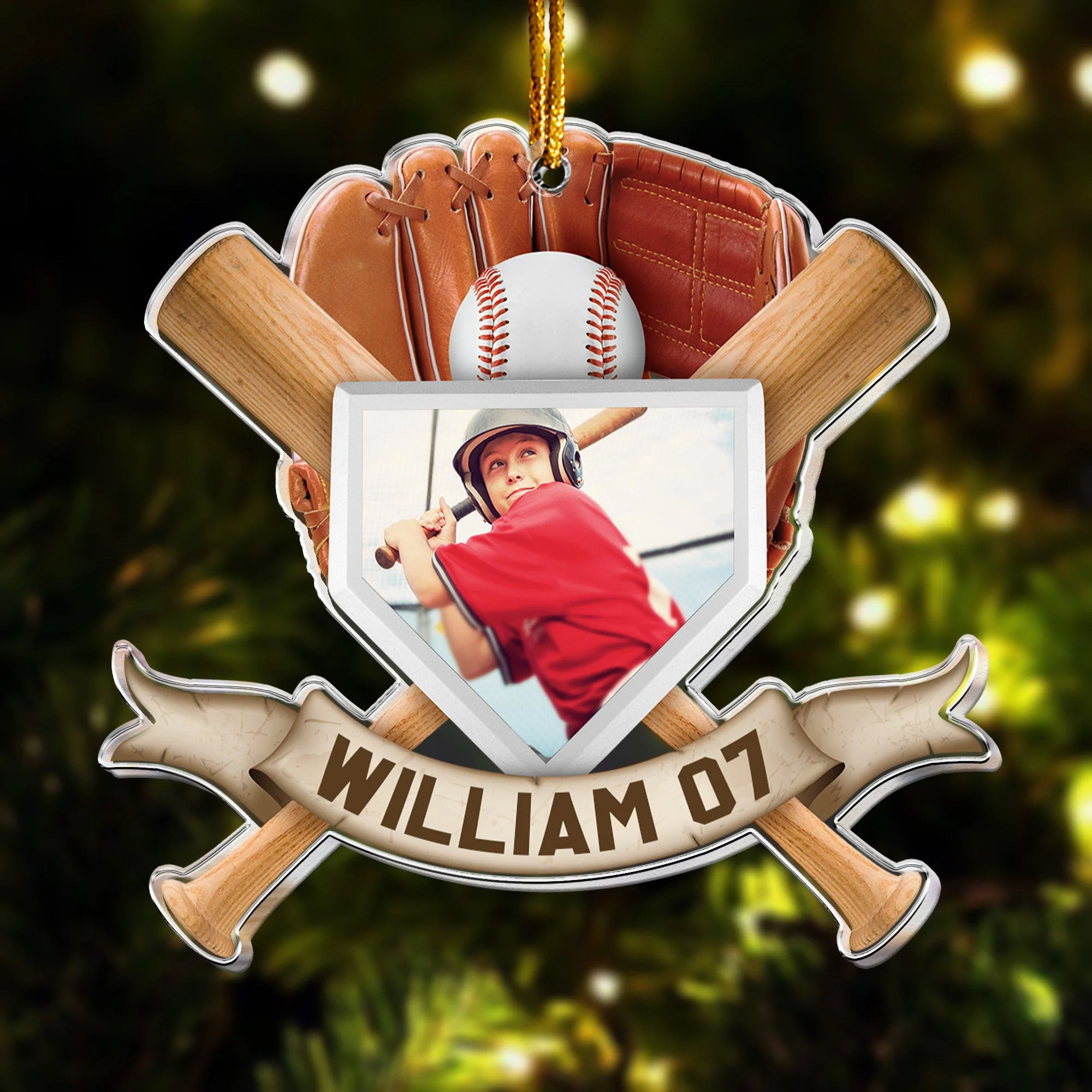 Christmas Gift For Baseball Son - Personalized Acrylic Photo Ornament - Image 2