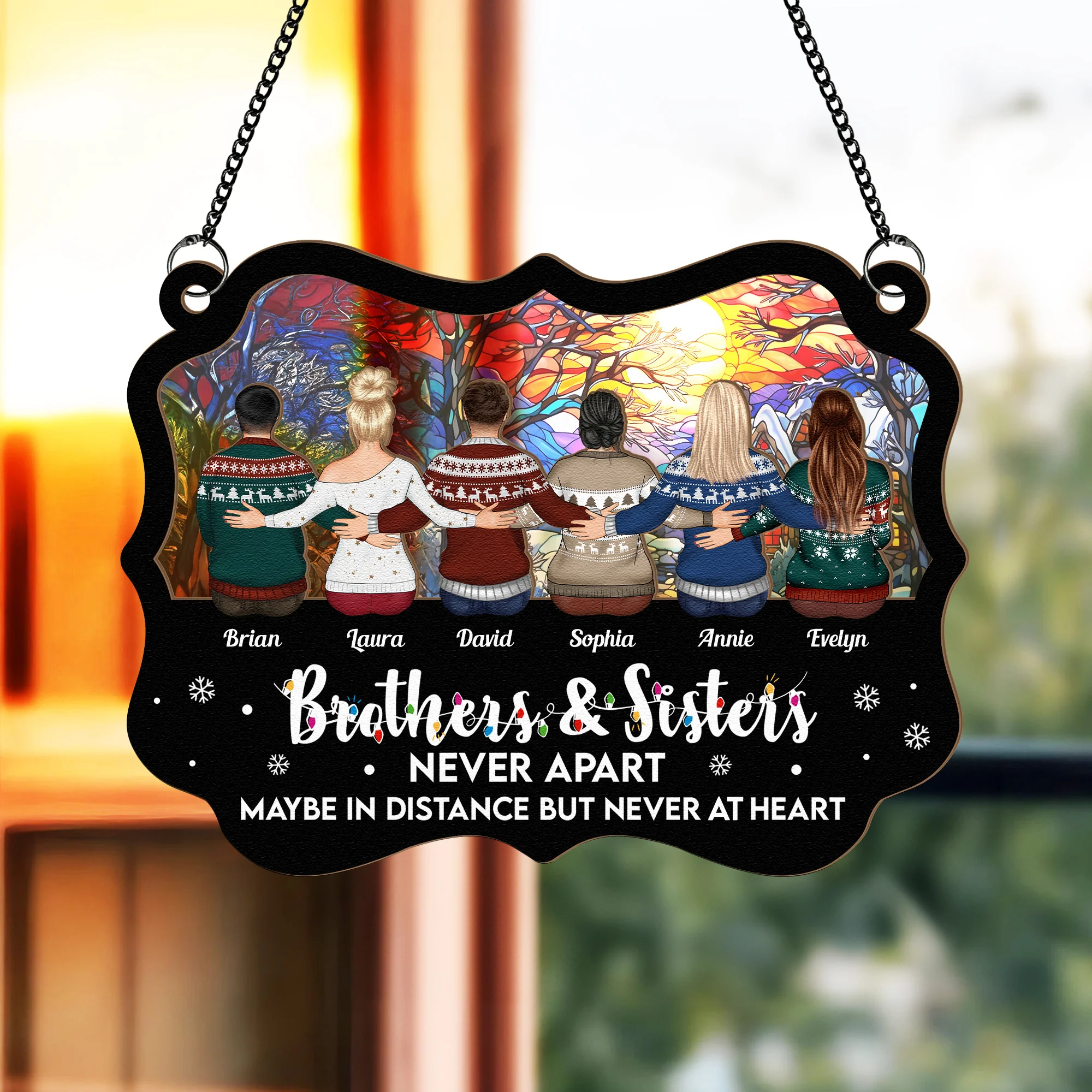 Christmas Gift For Siblings - Personalized Window Hanging Suncatcher Ornament - Image 2