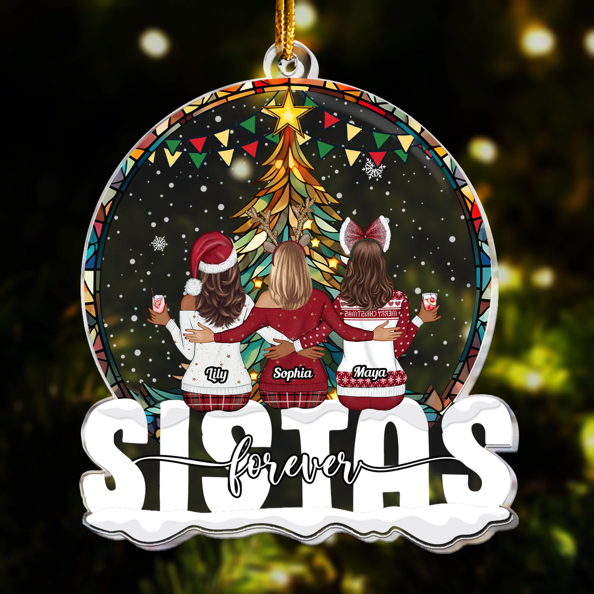 Christmas Gift For Sistas Forever - Personalized Acrylic Ornament - Image 2