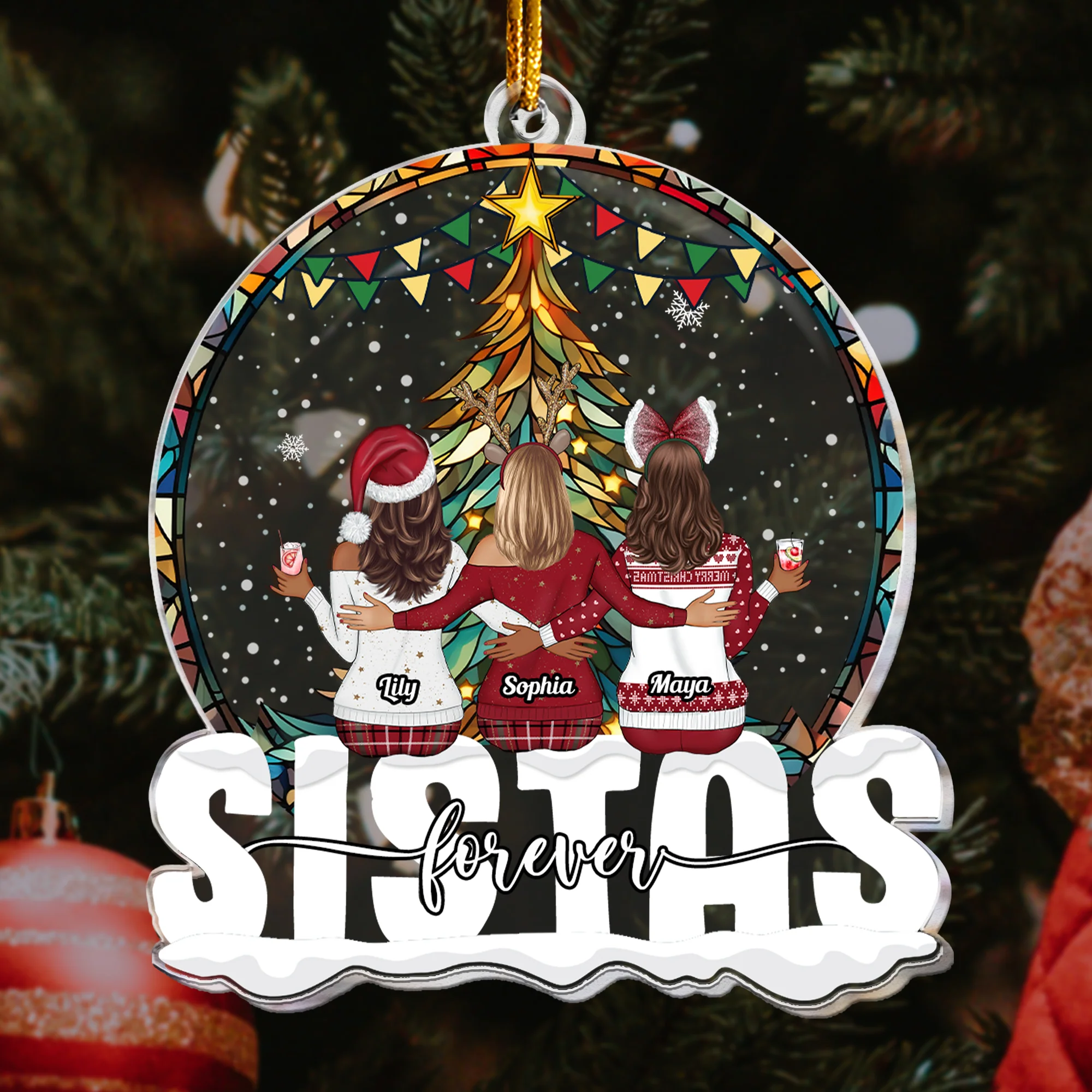 Christmas Gift For Sistas Forever - Personalized Acrylic Ornament - Image 3