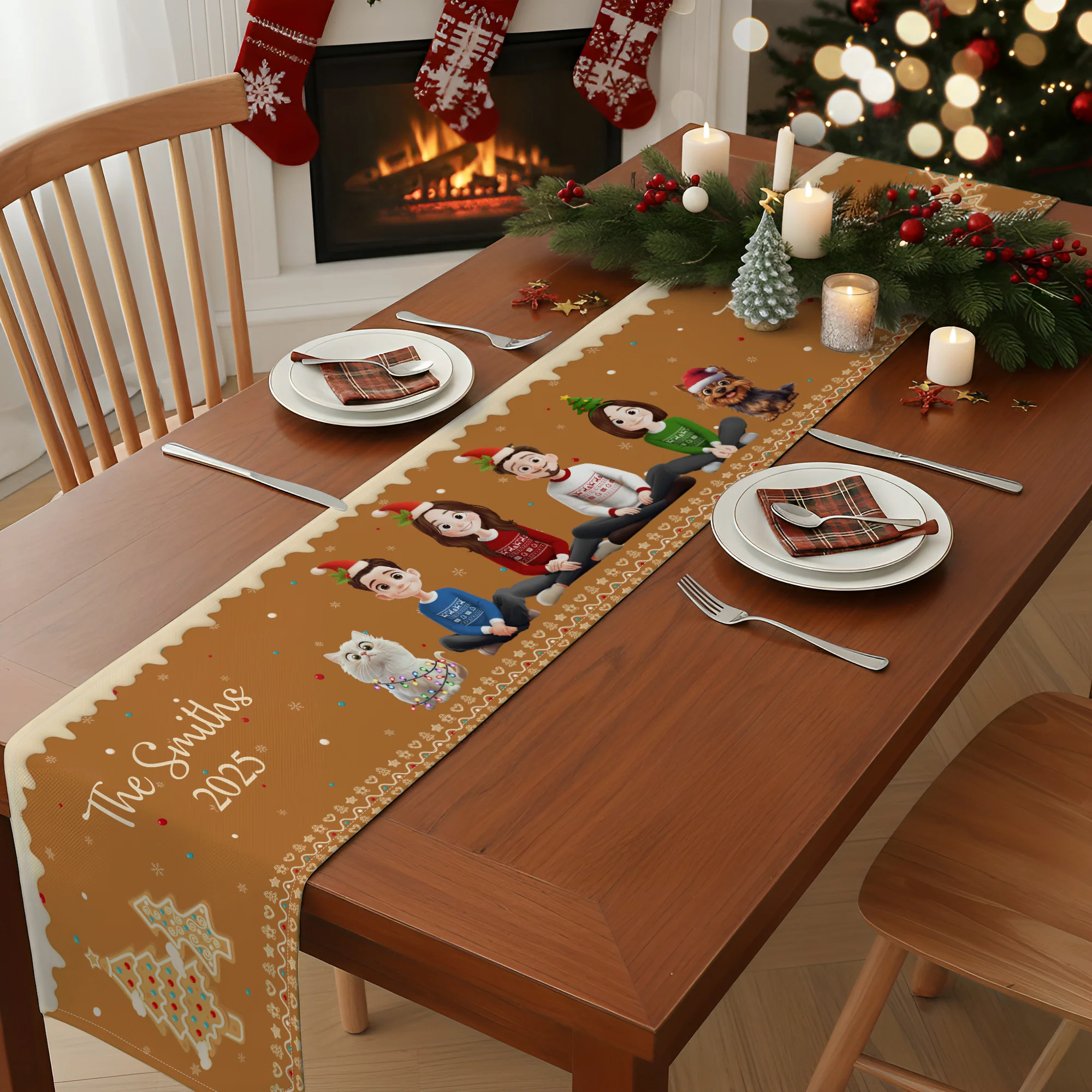 Christmas Gingerbread Family Together - Personalized Table Runner - Image 2