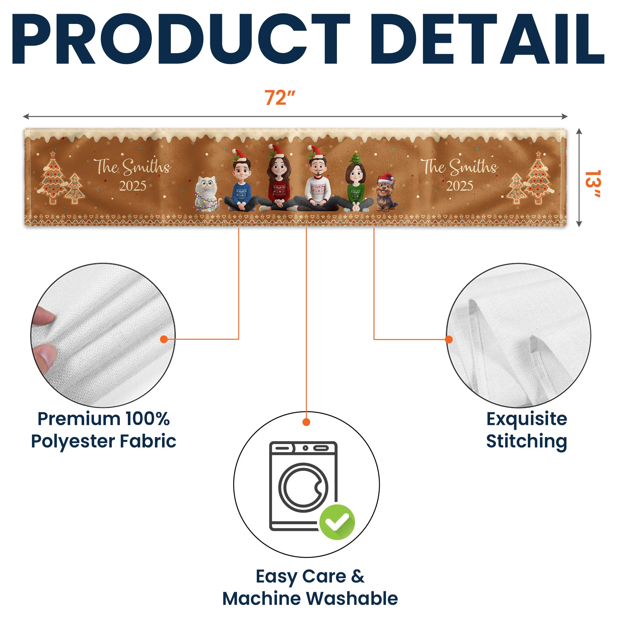 Christmas Gingerbread Family Together - Personalized Table Runner - Image 5
