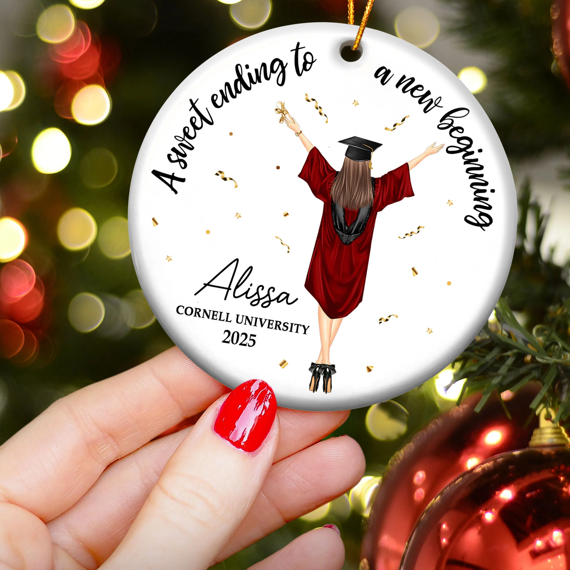 Christmas Graduation Sweet Ending To New Beginning - Personalized Ceramic Ornament - Image 3