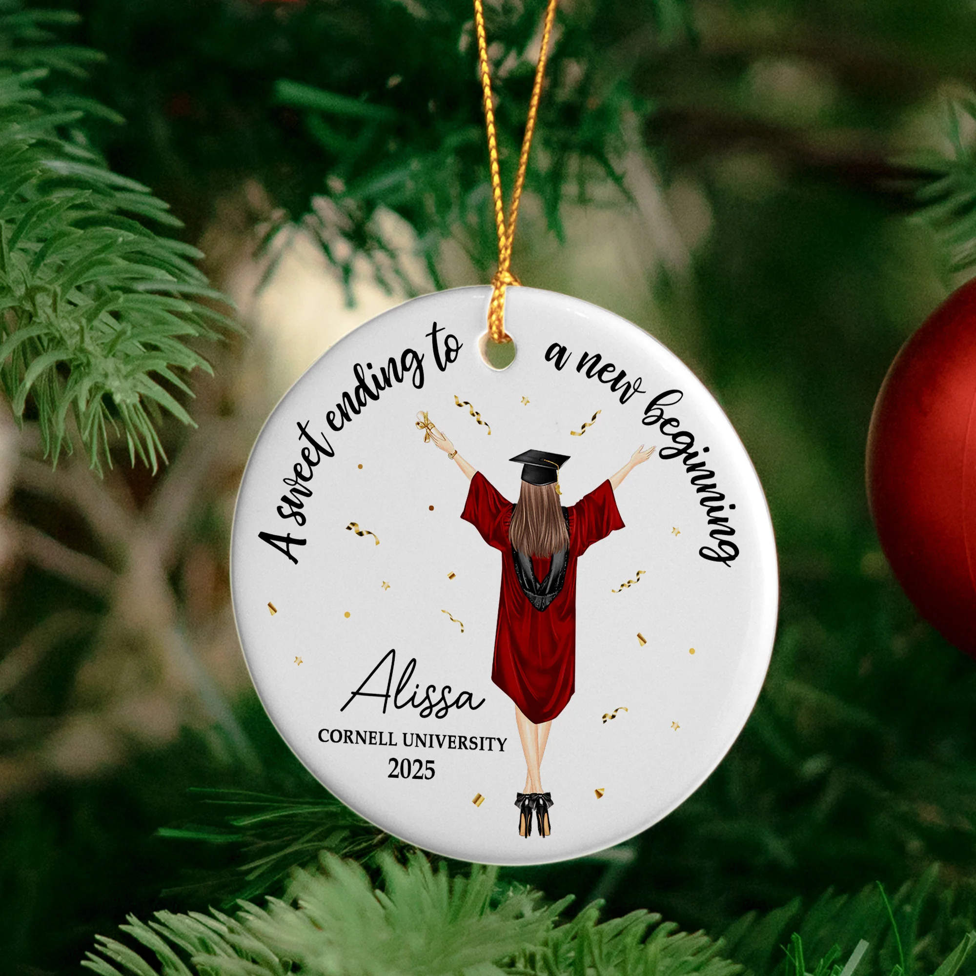 Christmas Graduation Sweet Ending To New Beginning - Personalized Ceramic Ornament - Image 4