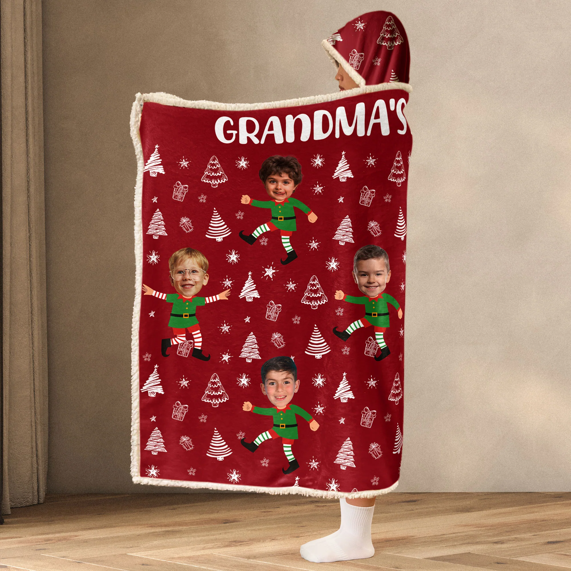 Christmas Grandma's Little Elves - Personalized Photo Wearable Blanket Hoodie - Image 2