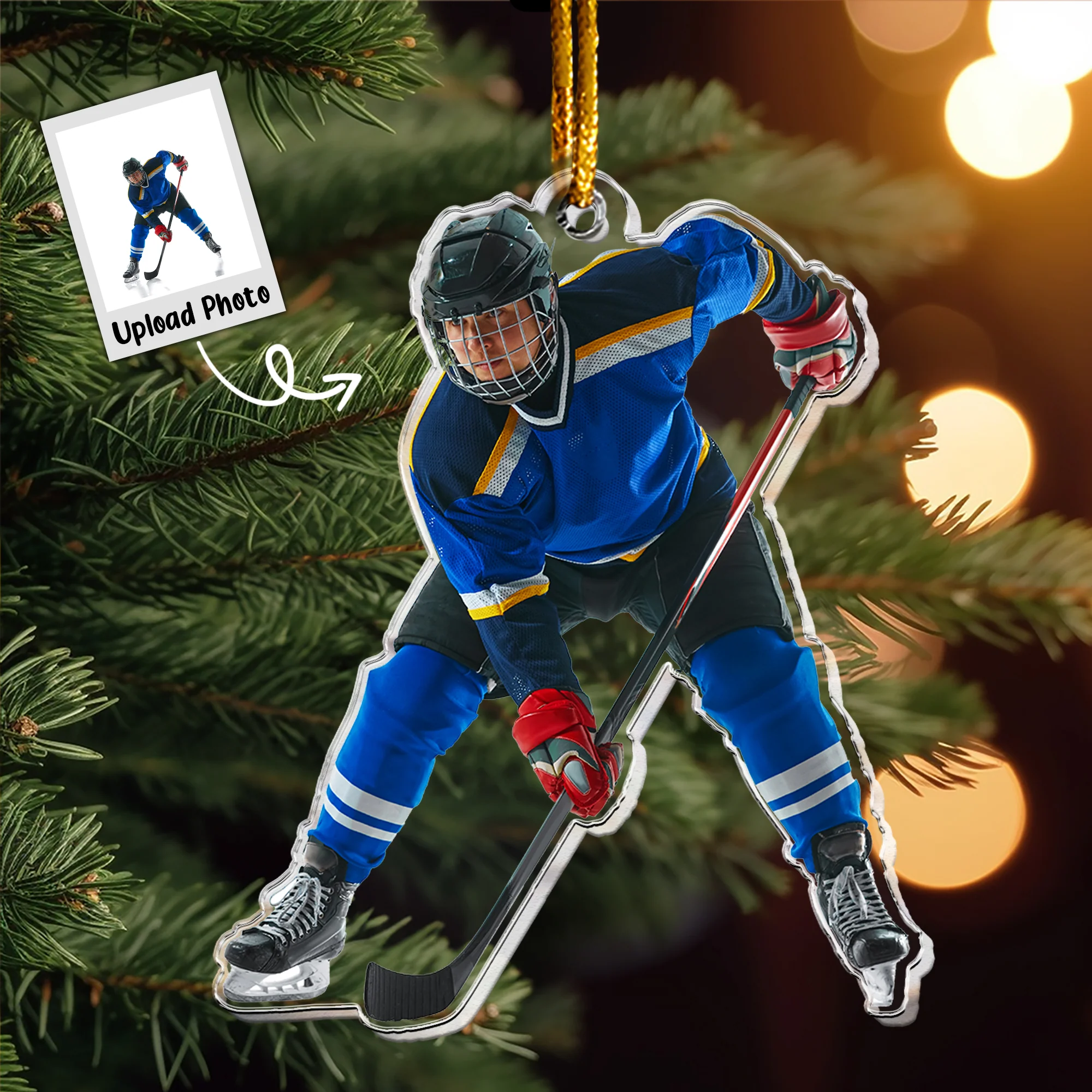 Christmas Ice Hockey Ornament Ice Skating-Personalized Acrylic Photo Ornament - Image 2