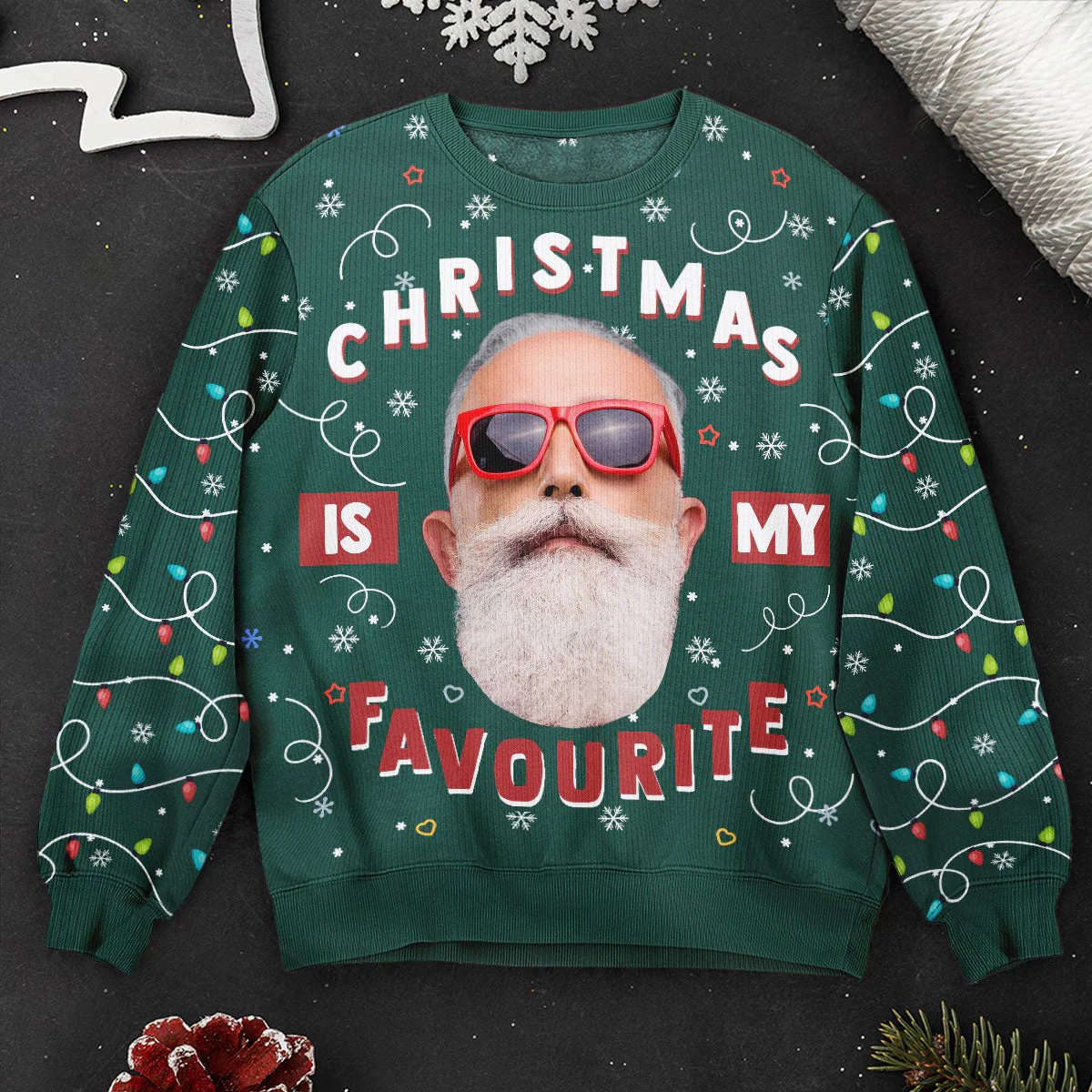 Christmas Is My Favourite Led Light - Personalized Photo Ugly Sweater - Image 2