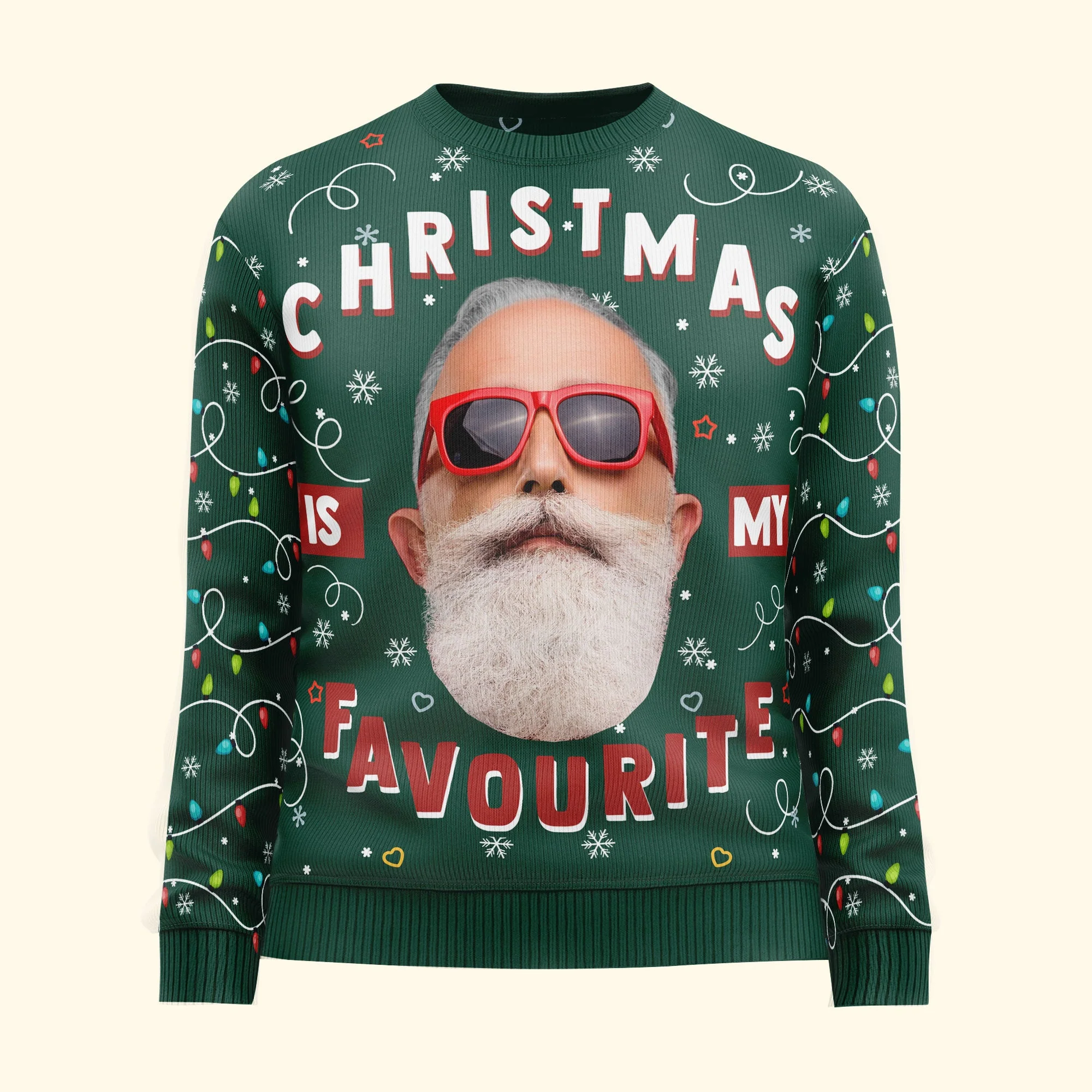 Christmas Is My Favourite Led Light - Personalized Photo Ugly Sweater - Image 3