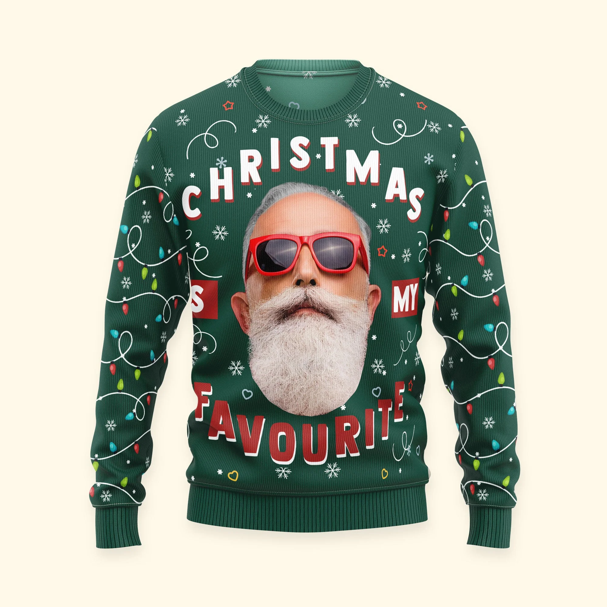 Christmas Is My Favourite Led Light - Personalized Photo Ugly Sweater - Image 4