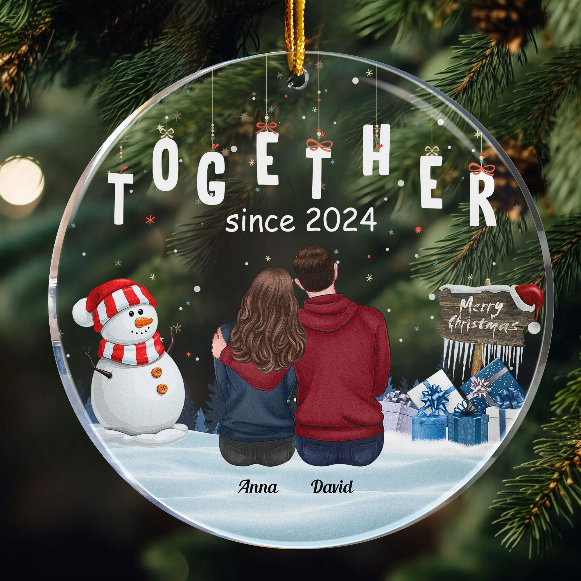 Christmas Love Together Couple - Personalized Acrylic Ornament - Image 2