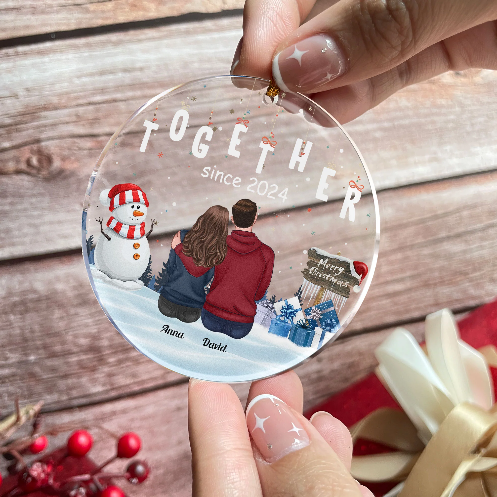 Christmas Love Together Couple - Personalized Acrylic Ornament - Image 3