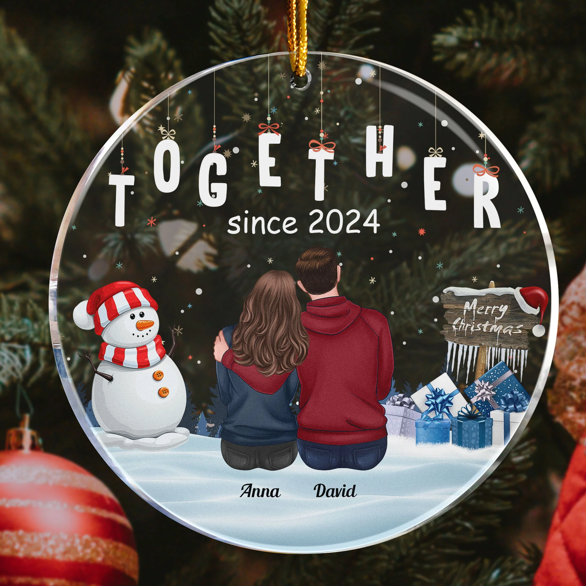 Christmas Love Together Couple - Personalized Acrylic Ornament - Image 4
