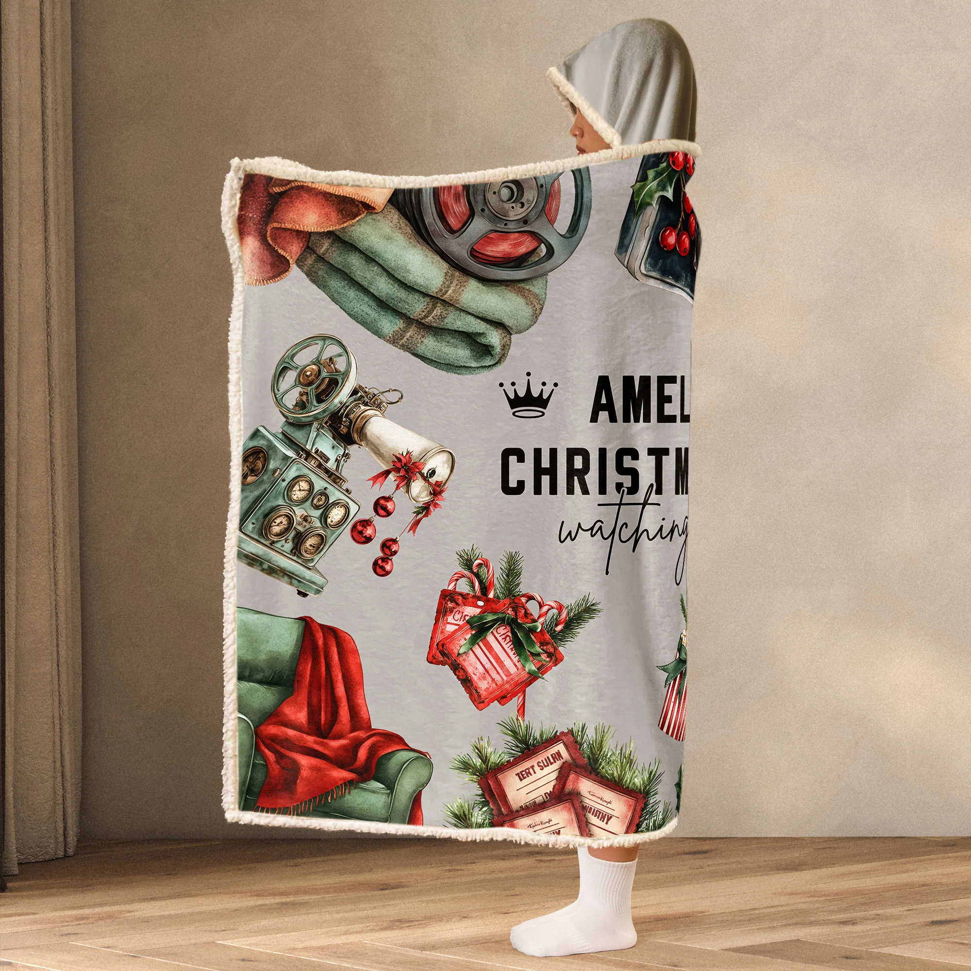 Christmas Movie Watching Blanket - Personalized Wearable Blanket Hoodie - Image 2