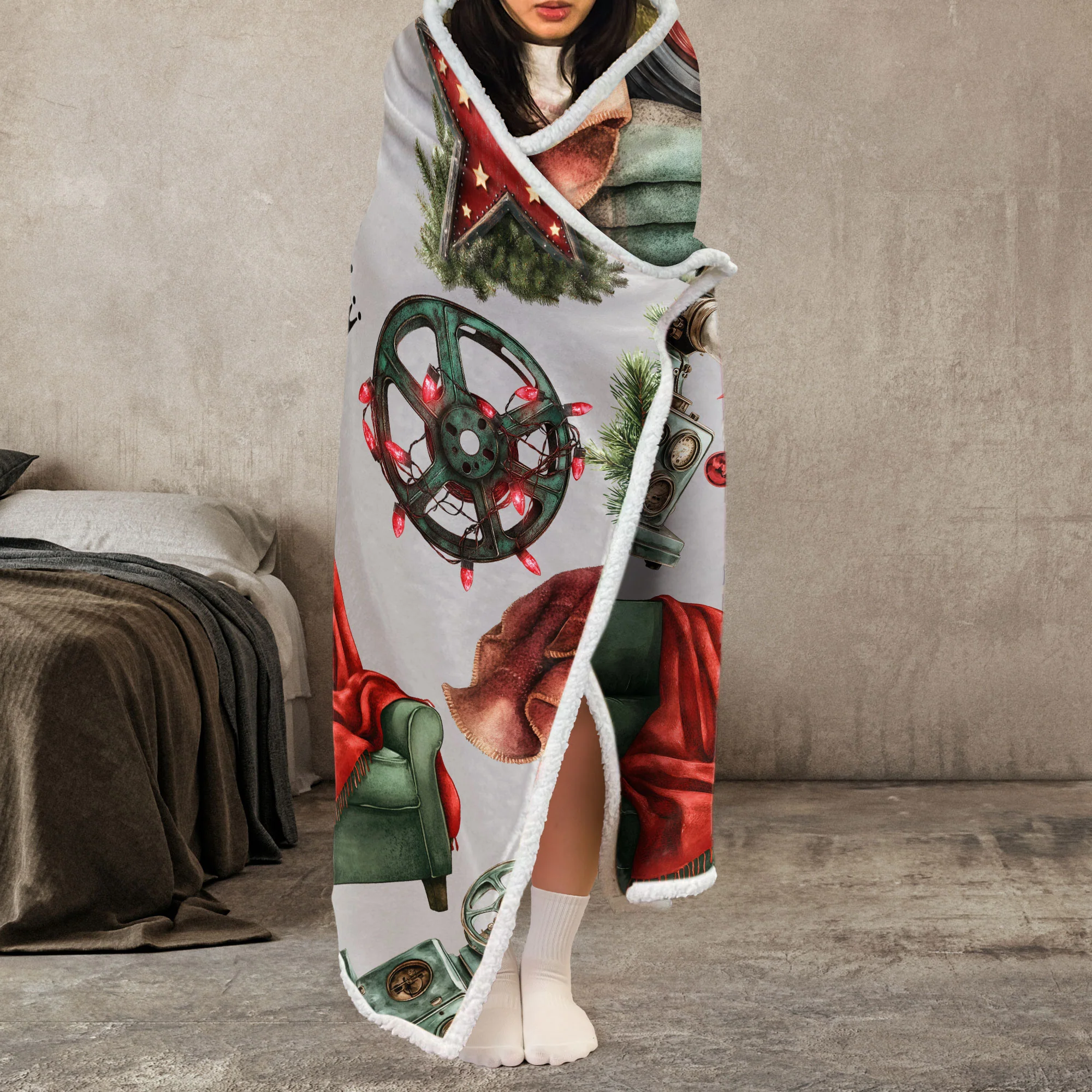 Christmas Movie Watching Blanket - Personalized Wearable Blanket Hoodie - Image 3