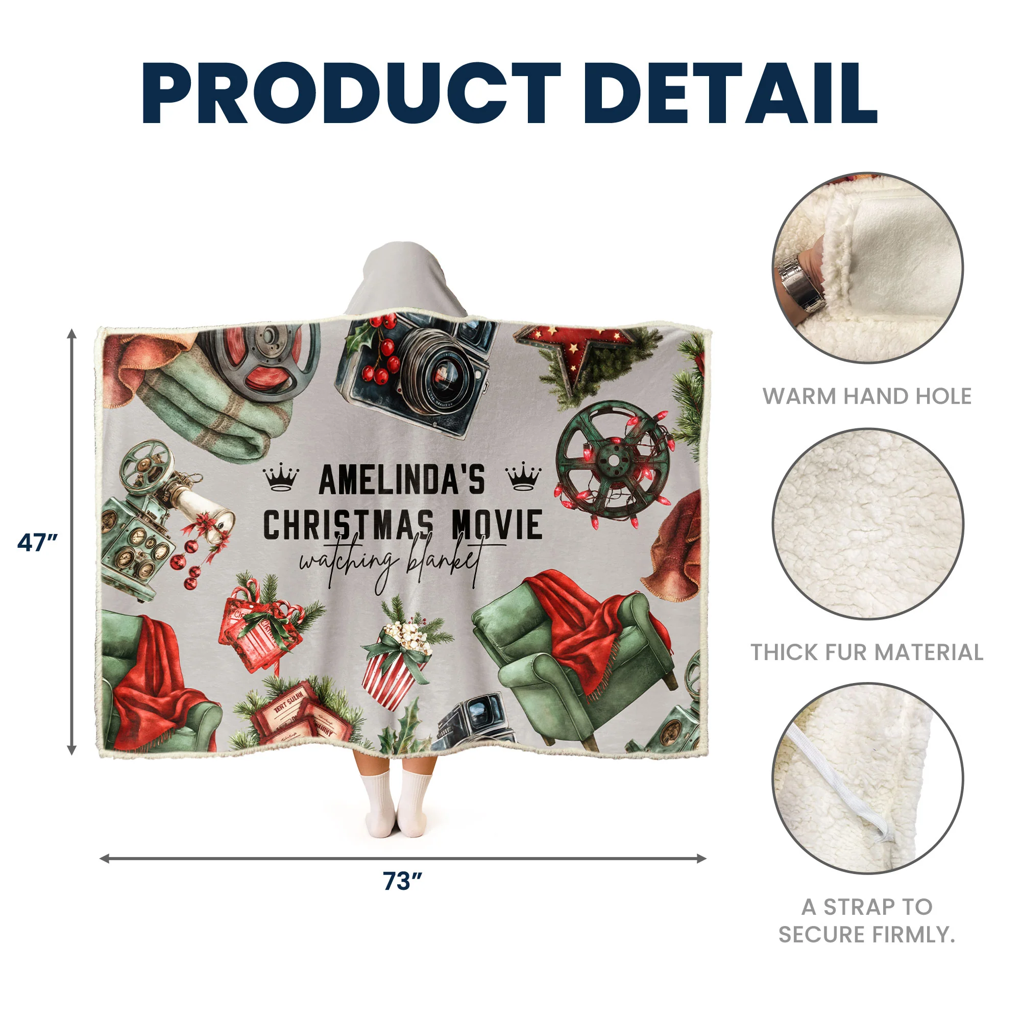 Christmas Movie Watching Blanket - Personalized Wearable Blanket Hoodie - Image 5