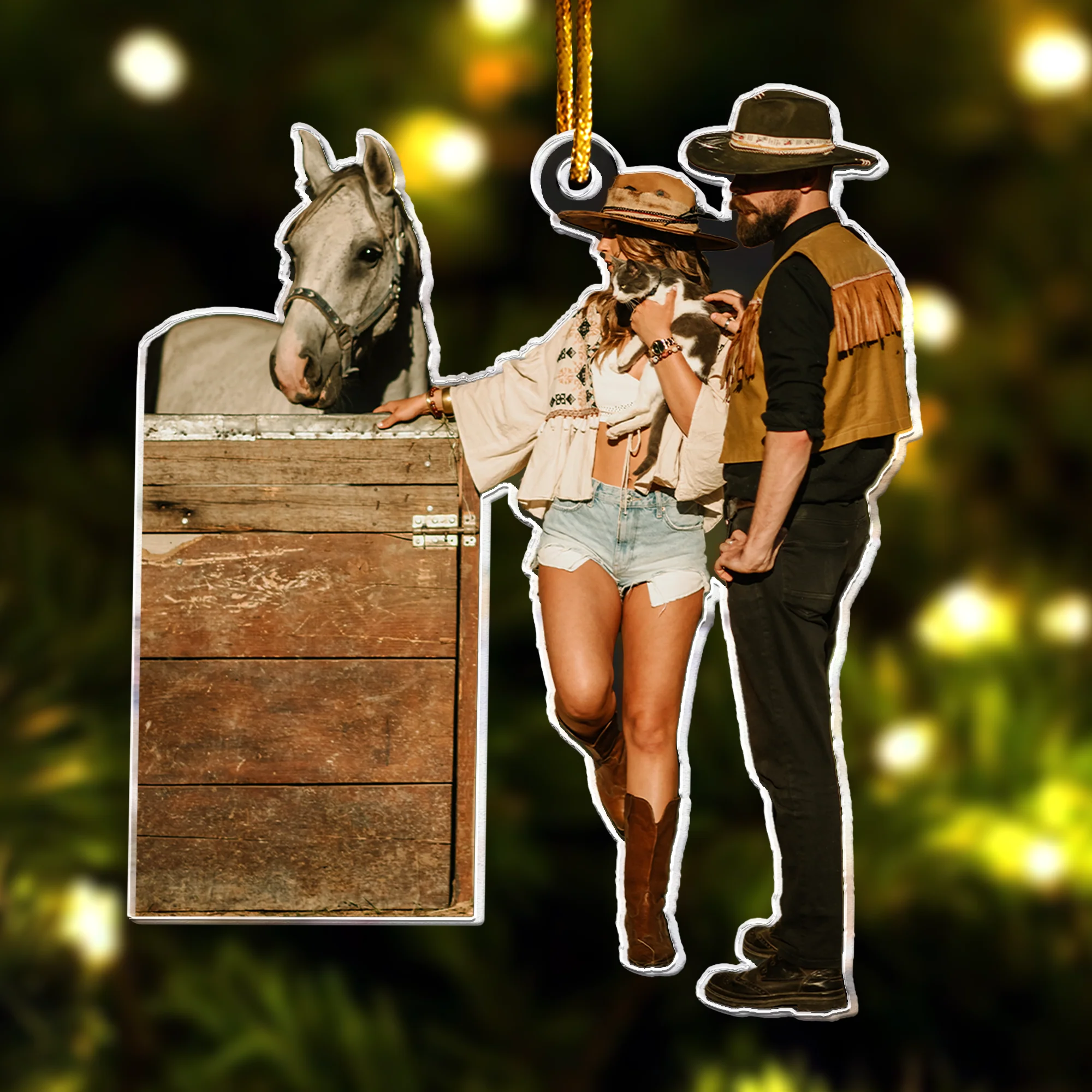 Christmas Ornaments Cowboy Cowgirl Western - Personalized Acrylic Photo Ornament - Image 2