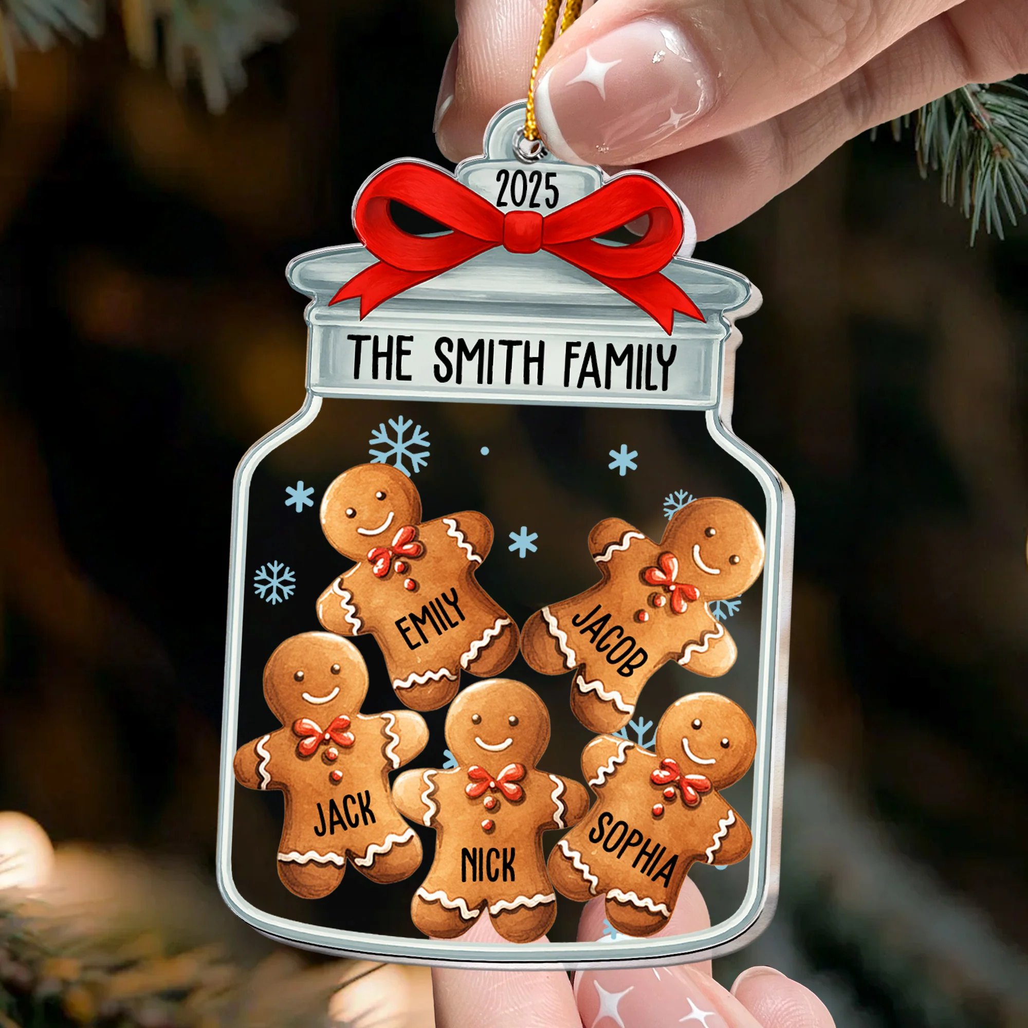 Christmas Ornaments Gingerbread Family Christmas Jar - Personalized Acrylic Ornament - Image 2