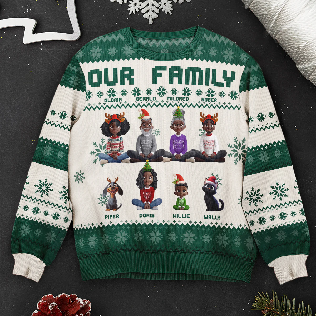 Christmas Our Family With Pet - Personalized Ugly Sweater - Image 4