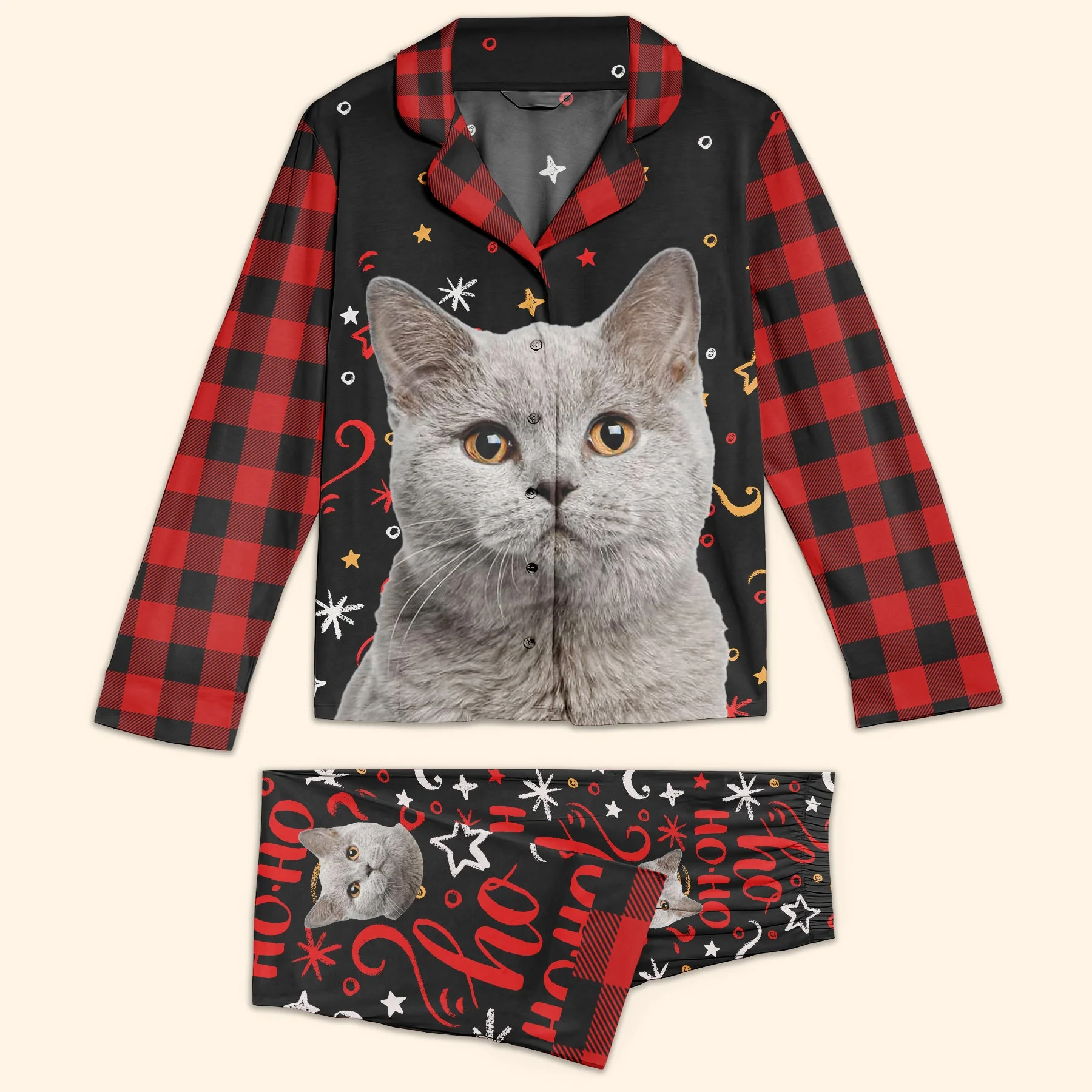 Christmas Pajamas - Personalized Photo Women's Pajamas Set - Plaid Pattern - Image 2