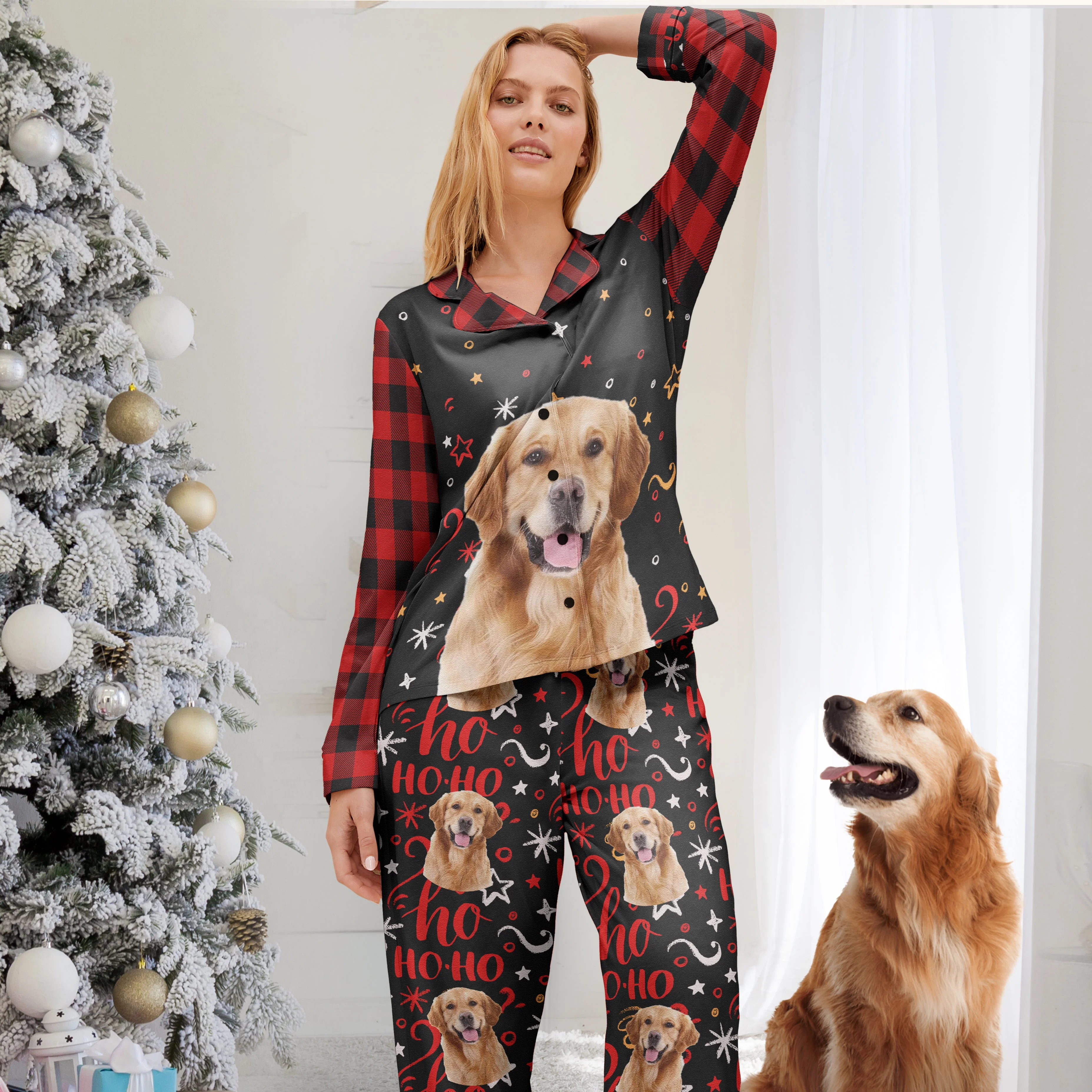 Christmas Pajamas - Personalized Photo Women's Pajamas Set - Plaid Pattern - Image 5