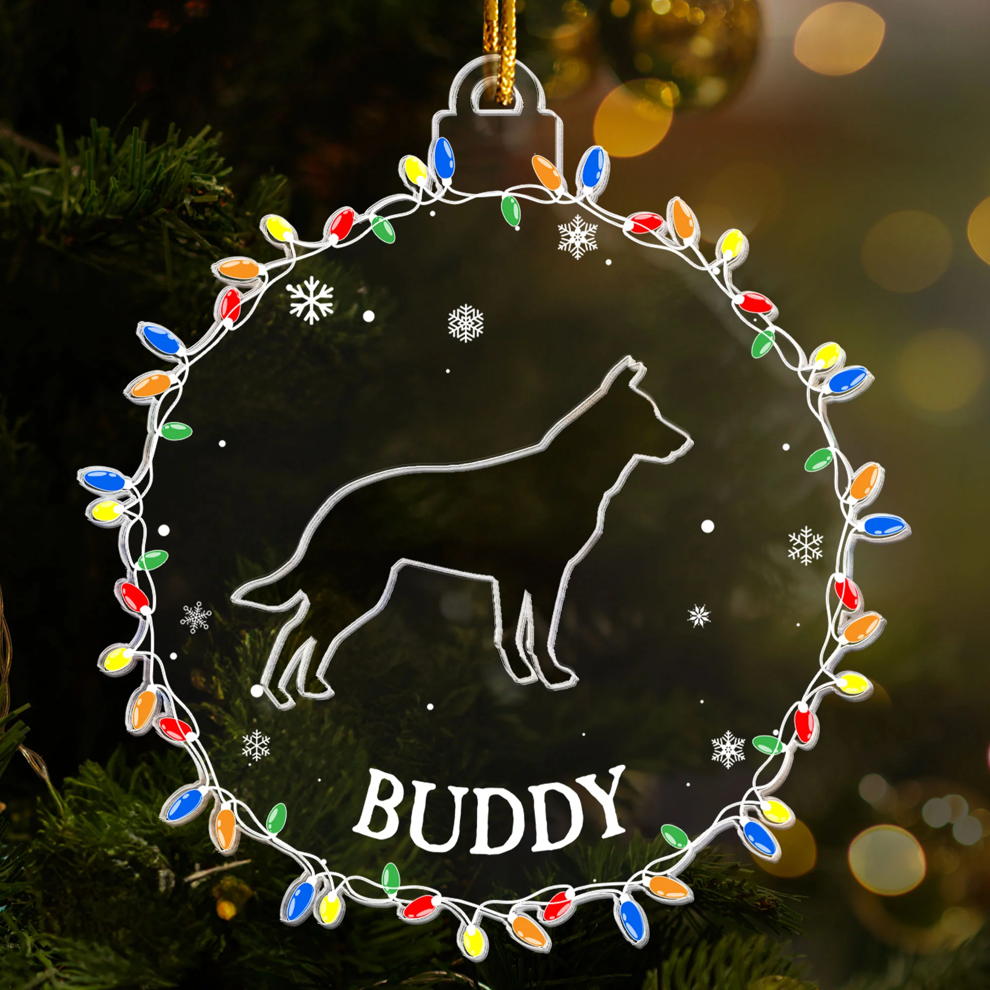 Christmas Silhouette Dog - Personalized Acrylic Ornament - Image 3