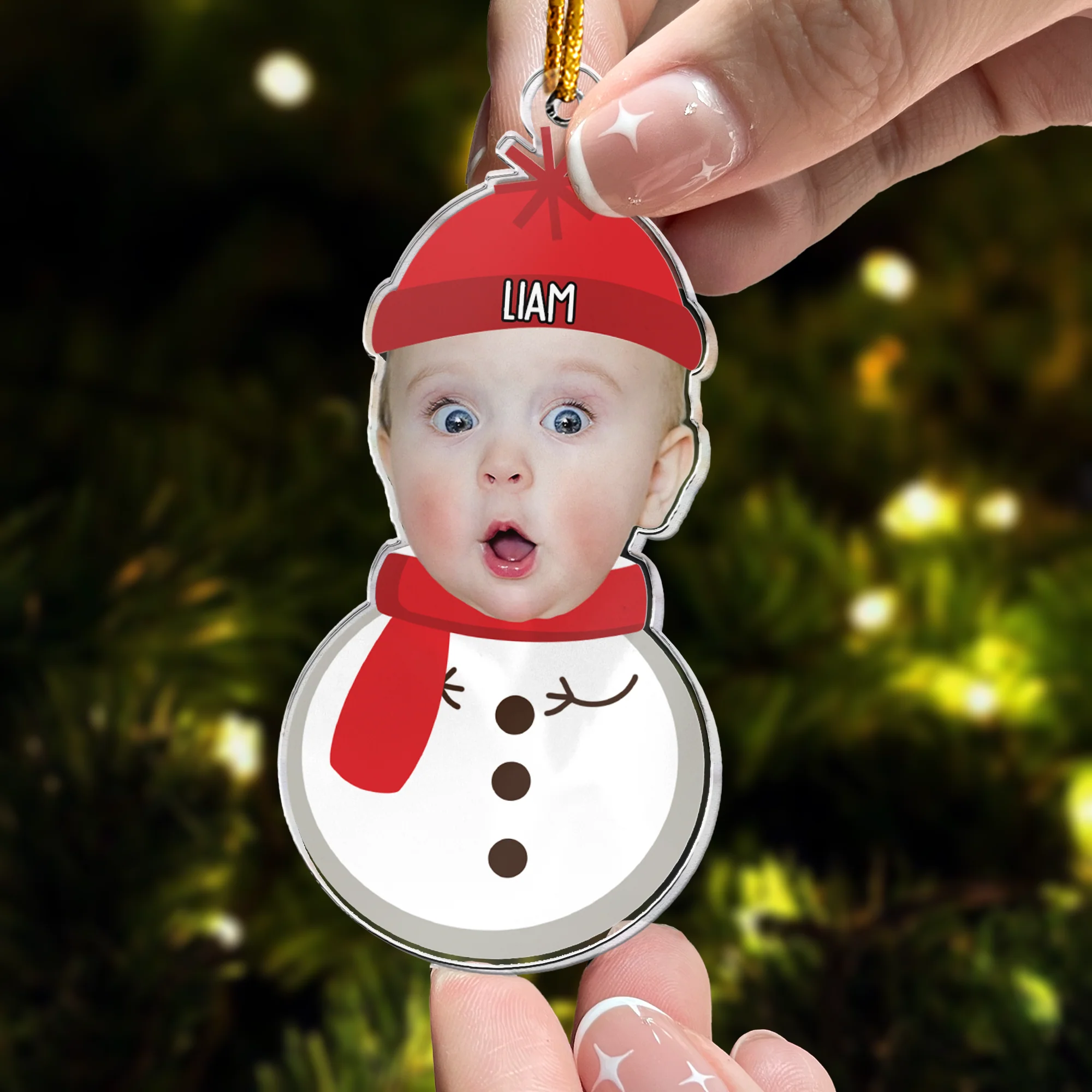 Christmas Snowman With Kids - Personalized Acrylic Photo Ornament - Image 6
