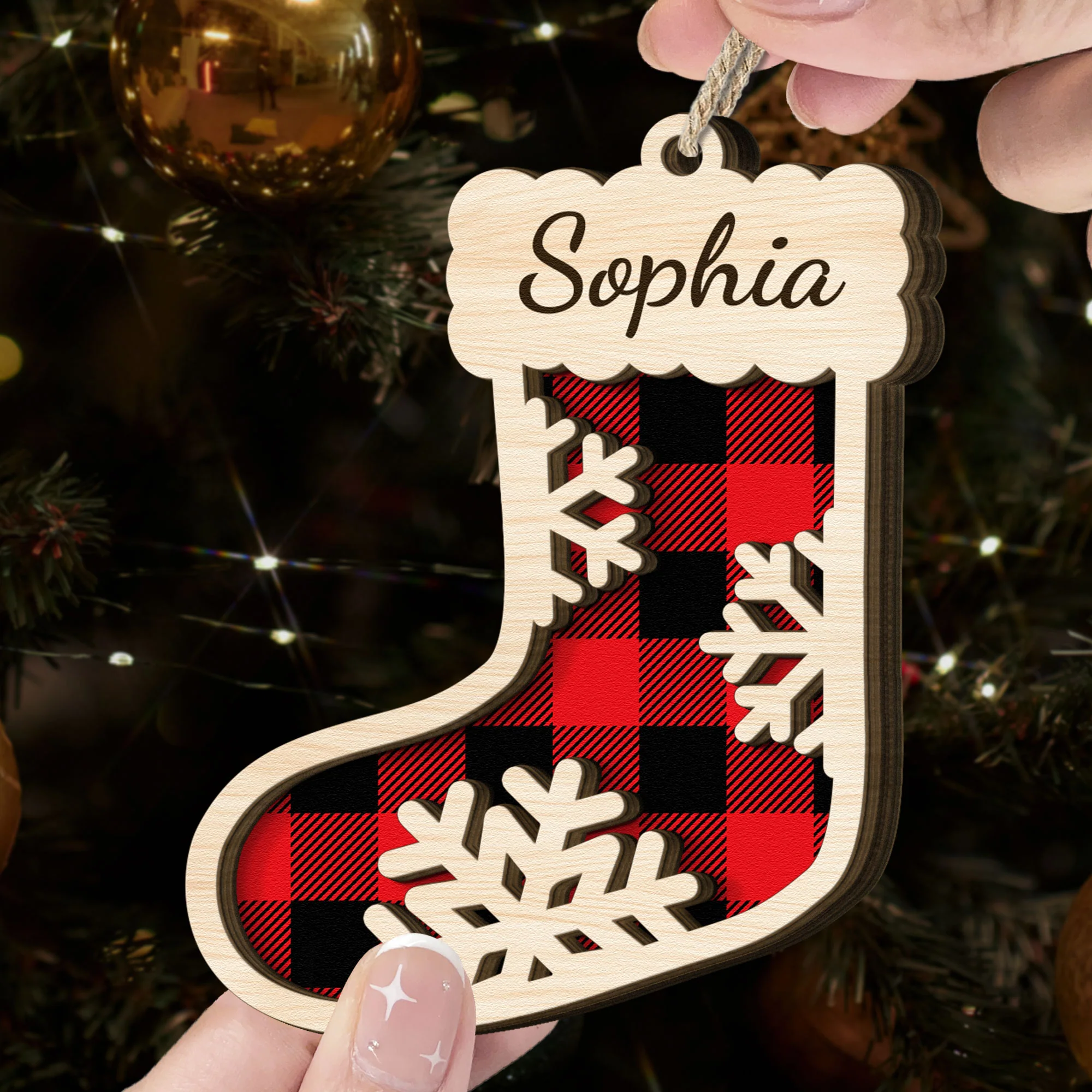 Christmas Sock Family - Personalized Wooden Ornament - Image 3