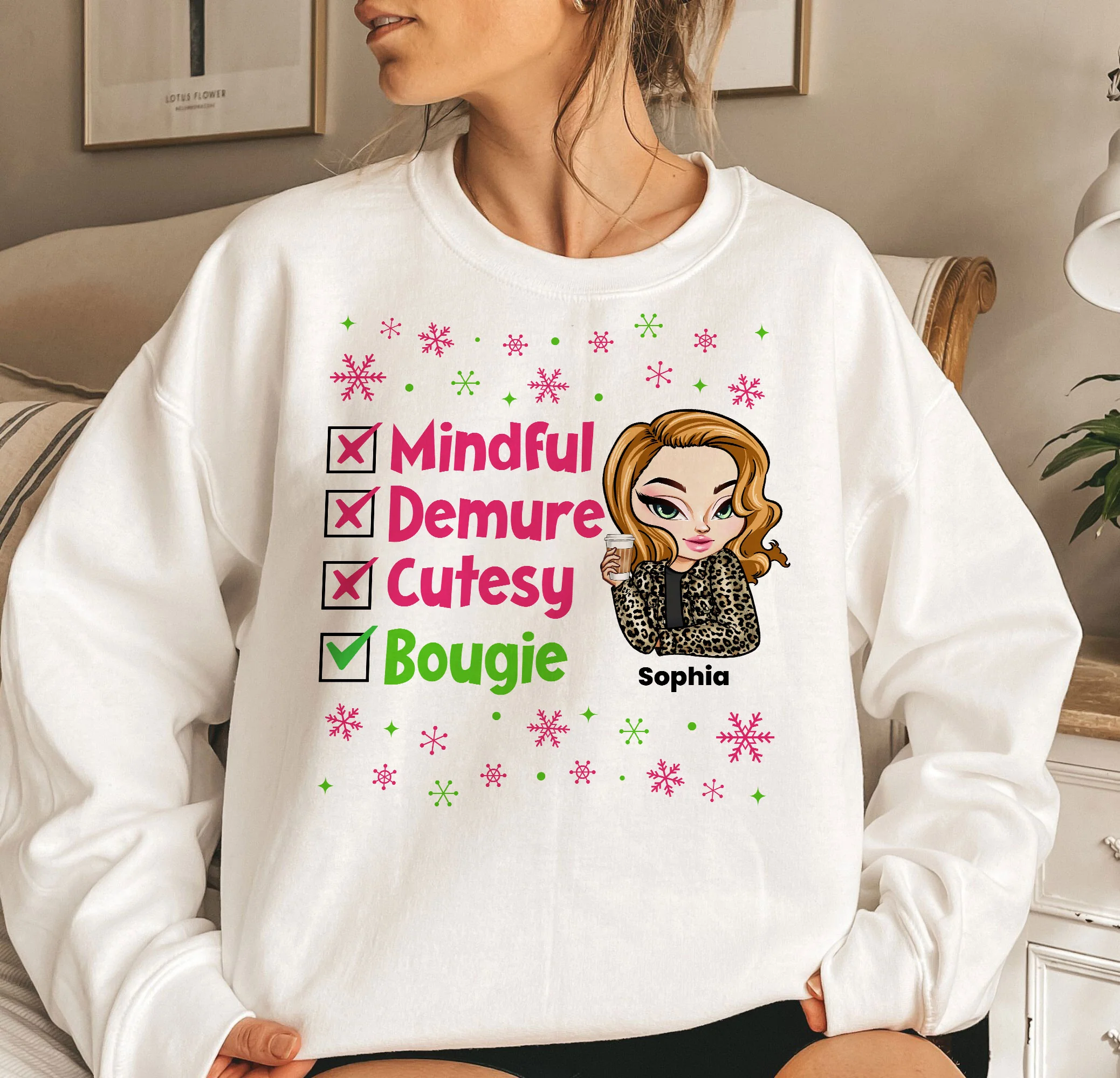 Christmas Sweatshirt Mindful Demure Cutesy Bougie - Personalized Sweatshirt - Image 4