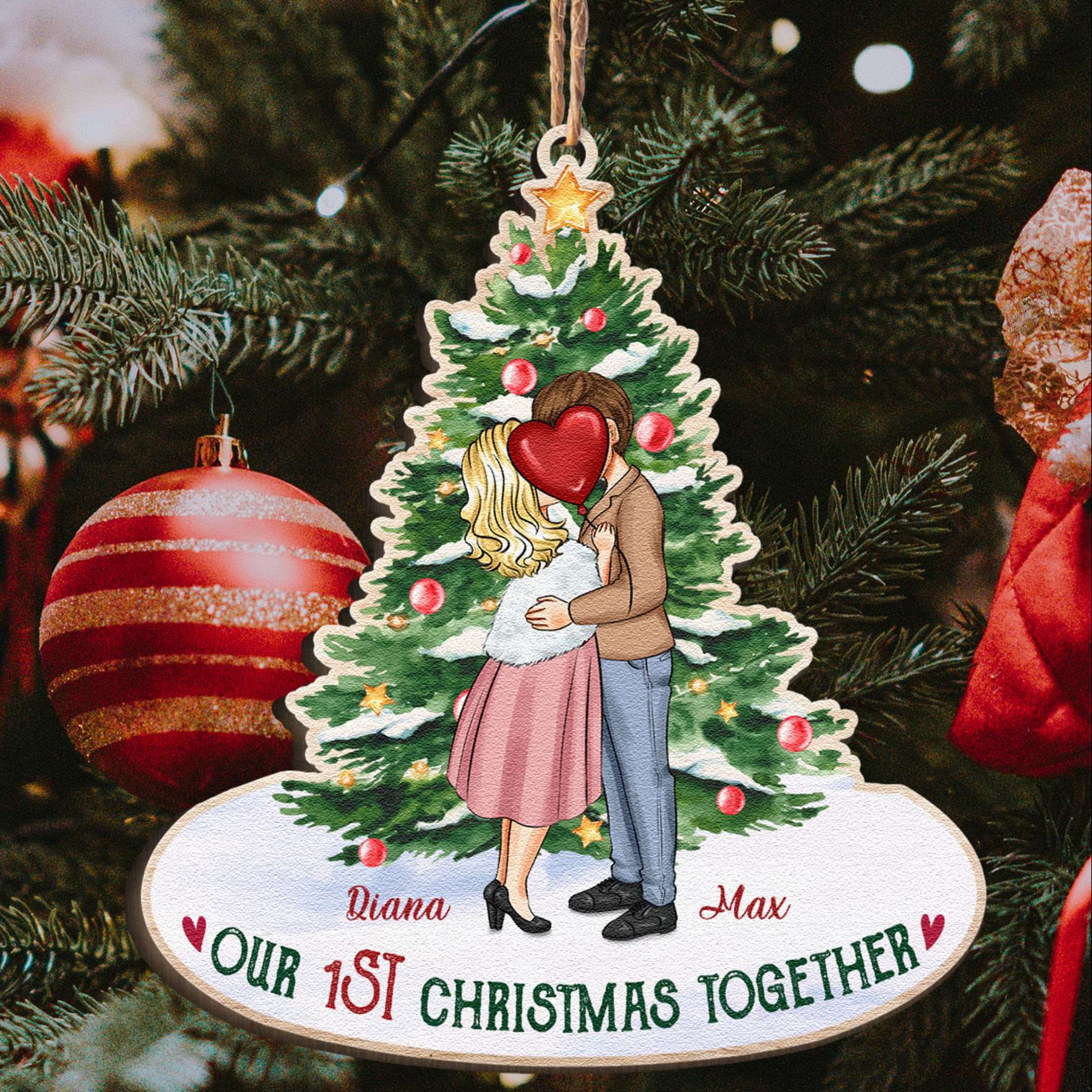 Christmas Together - Personalized Custom Shaped Wooden Ornament - Image 2