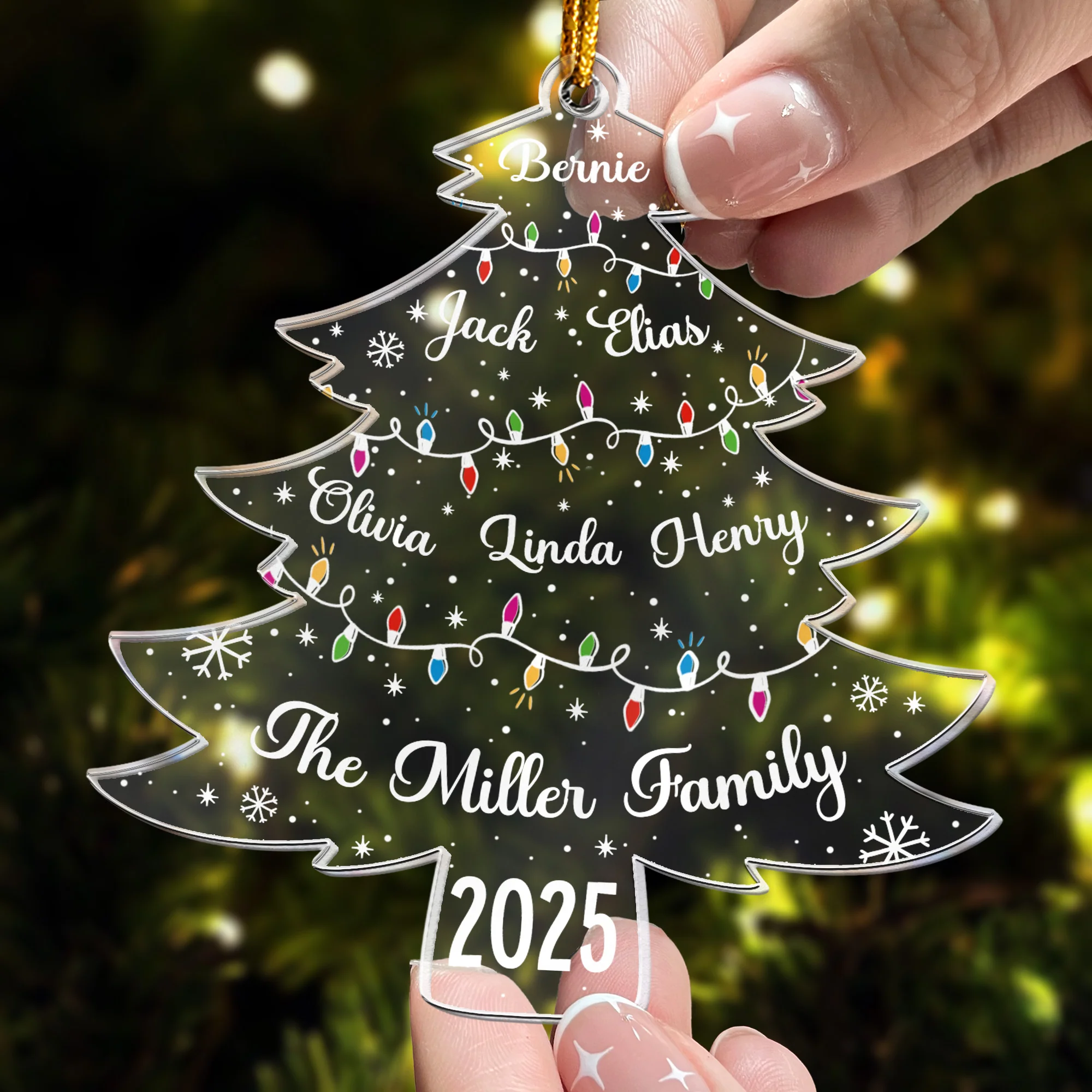 Christmas Tree With Family Names And Led Lights - Personalized Acrylic Ornament - Image 2