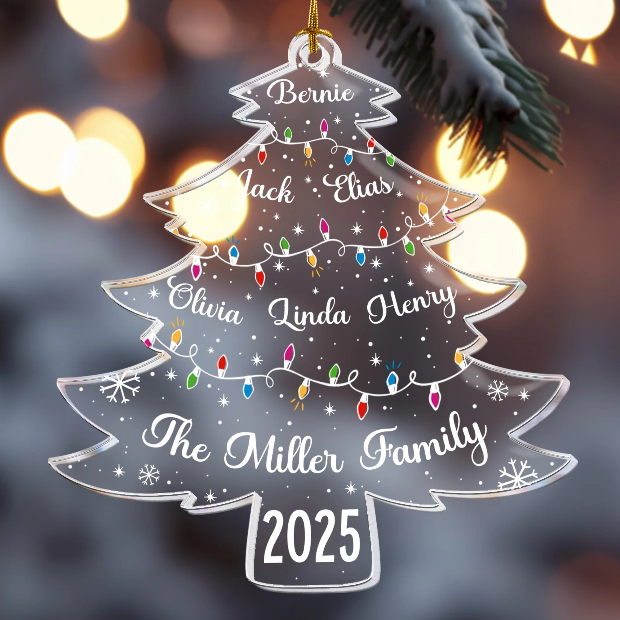 Christmas Tree With Family Names And Led Lights - Personalized Acrylic Ornament - Image 3