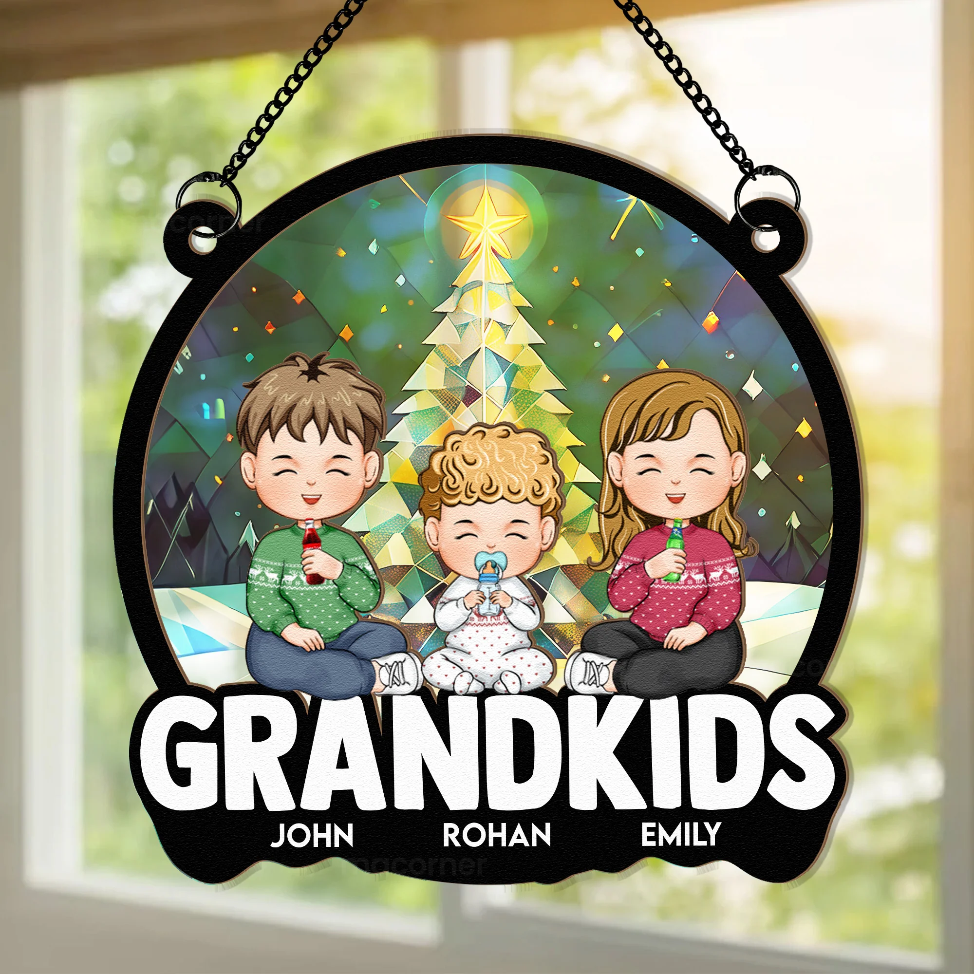 Christmas With Grandkids - Personalized Window Hanging Suncatcher Ornament - Image 3