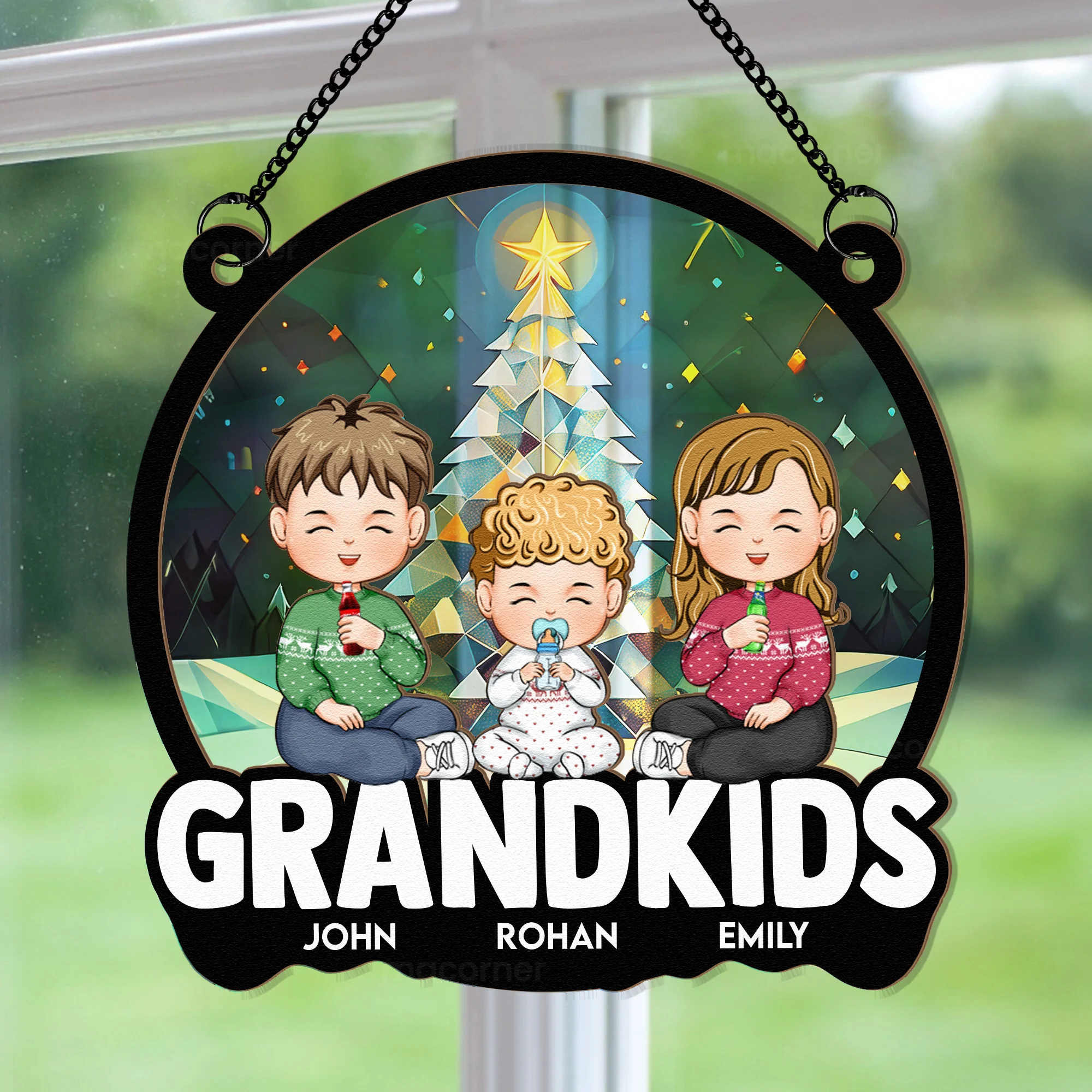 Christmas With Grandkids - Personalized Window Hanging Suncatcher Ornament - Image 4