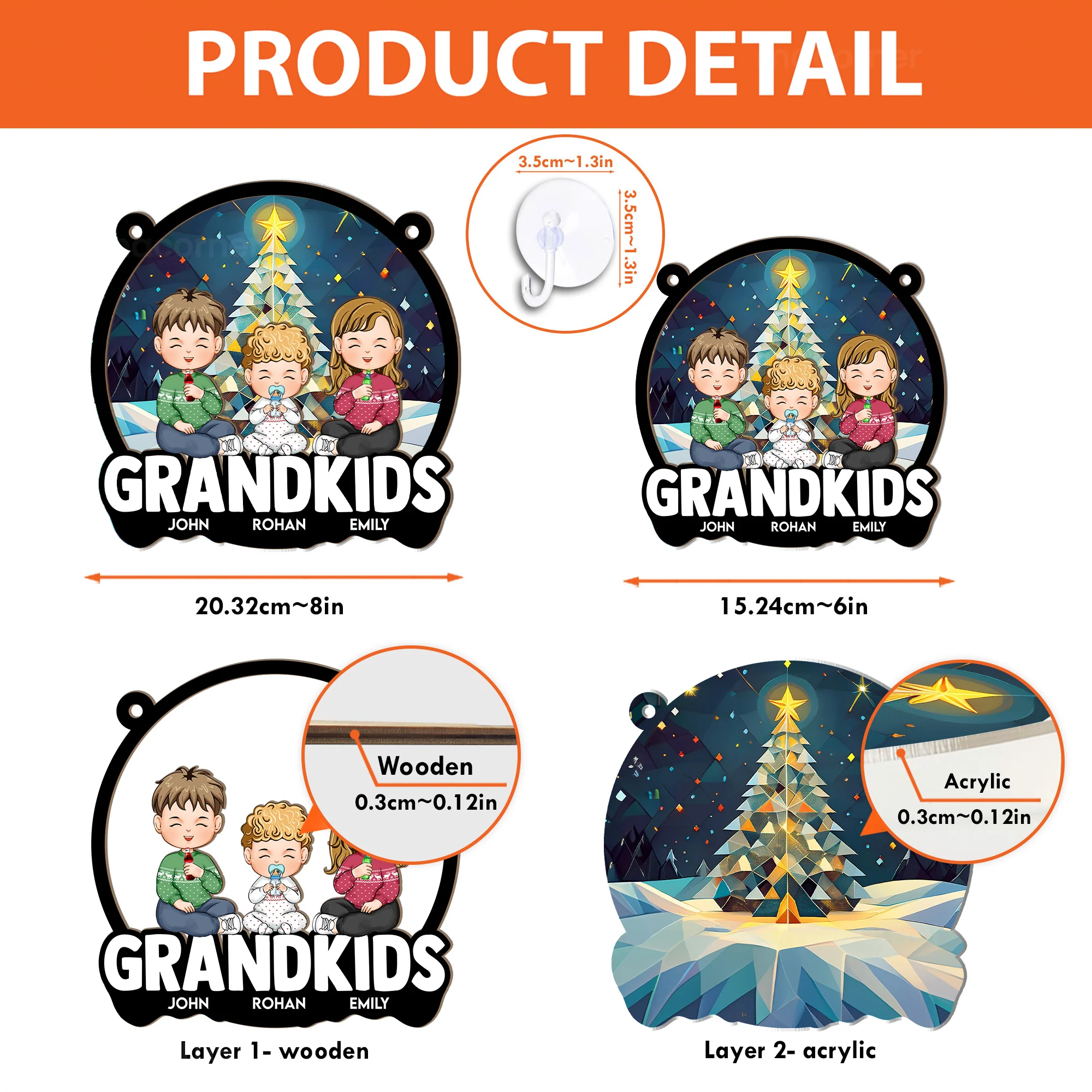 Christmas With Grandkids - Personalized Window Hanging Suncatcher Ornament - Image 5