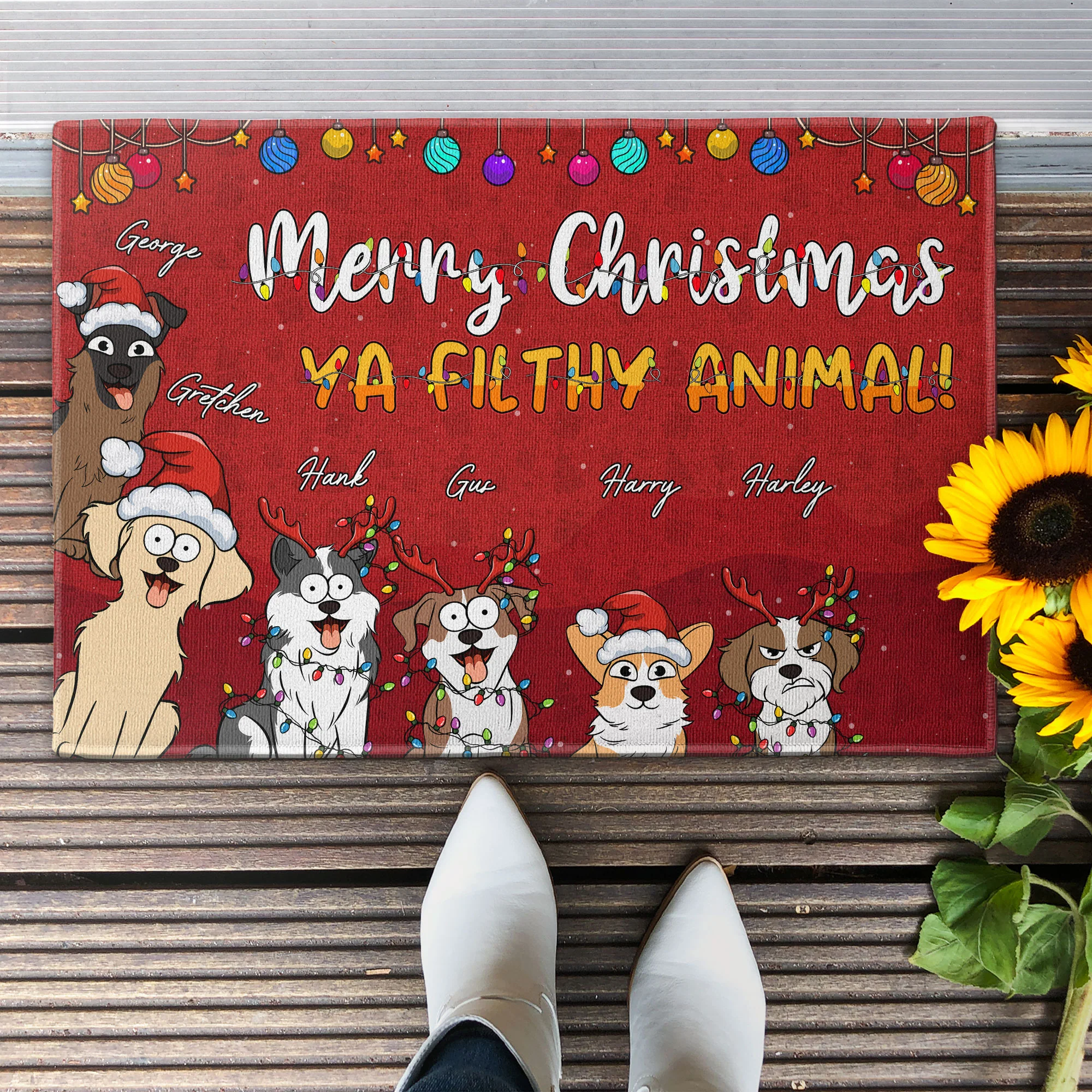 Christmas With Pets Merry Christmas Ya Filthy Animal - Personalized Doormat - Image 3