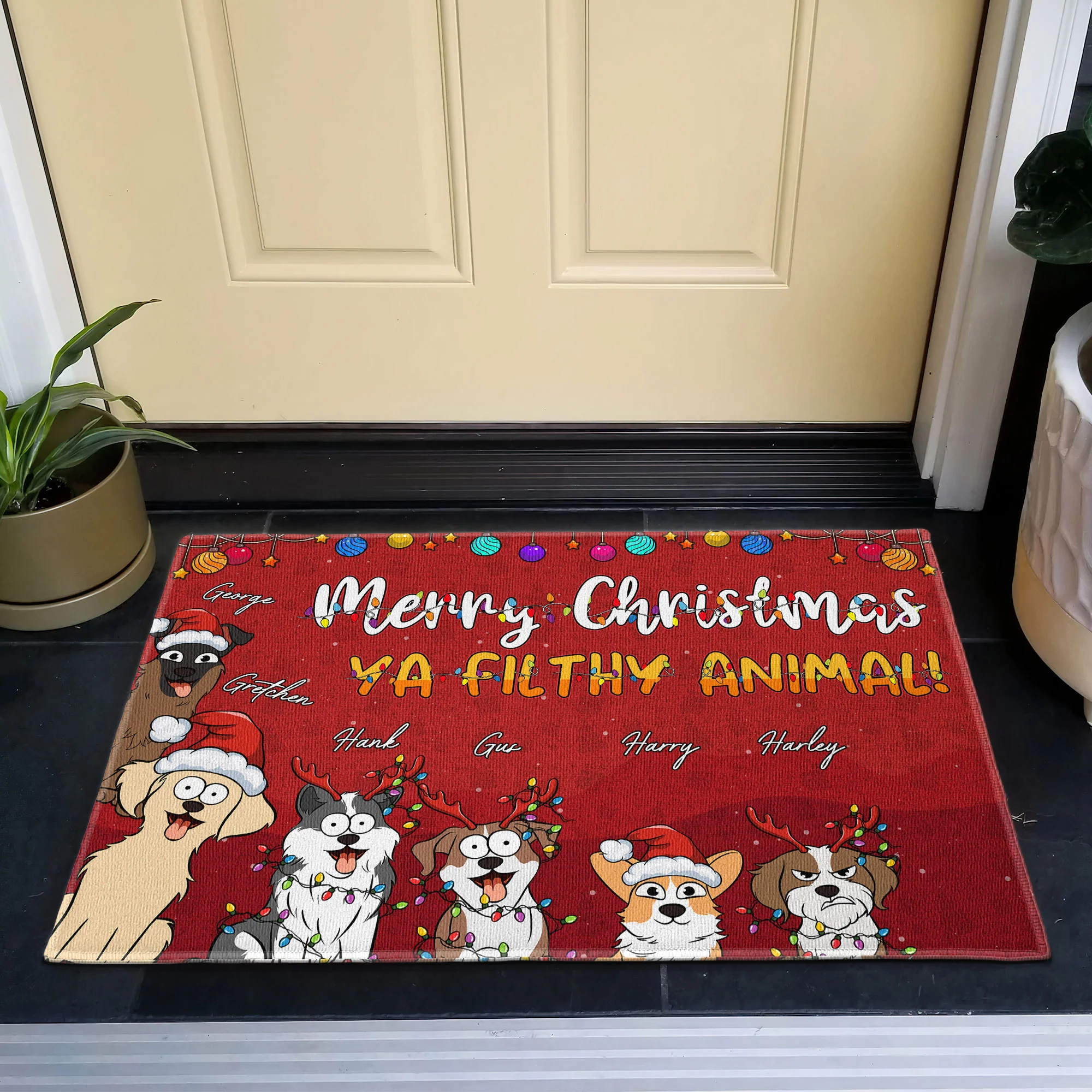 Christmas With Pets Merry Christmas Ya Filthy Animal - Personalized Doormat - Image 4